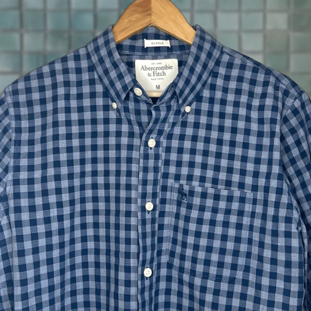 Abercrombie & Fitch Abercrombie & Fitch Mens Blue Checked Long Sleeve Muscle Shirt M Medium Size US M / EU 48-50 / 2 - 1 Thumbnail