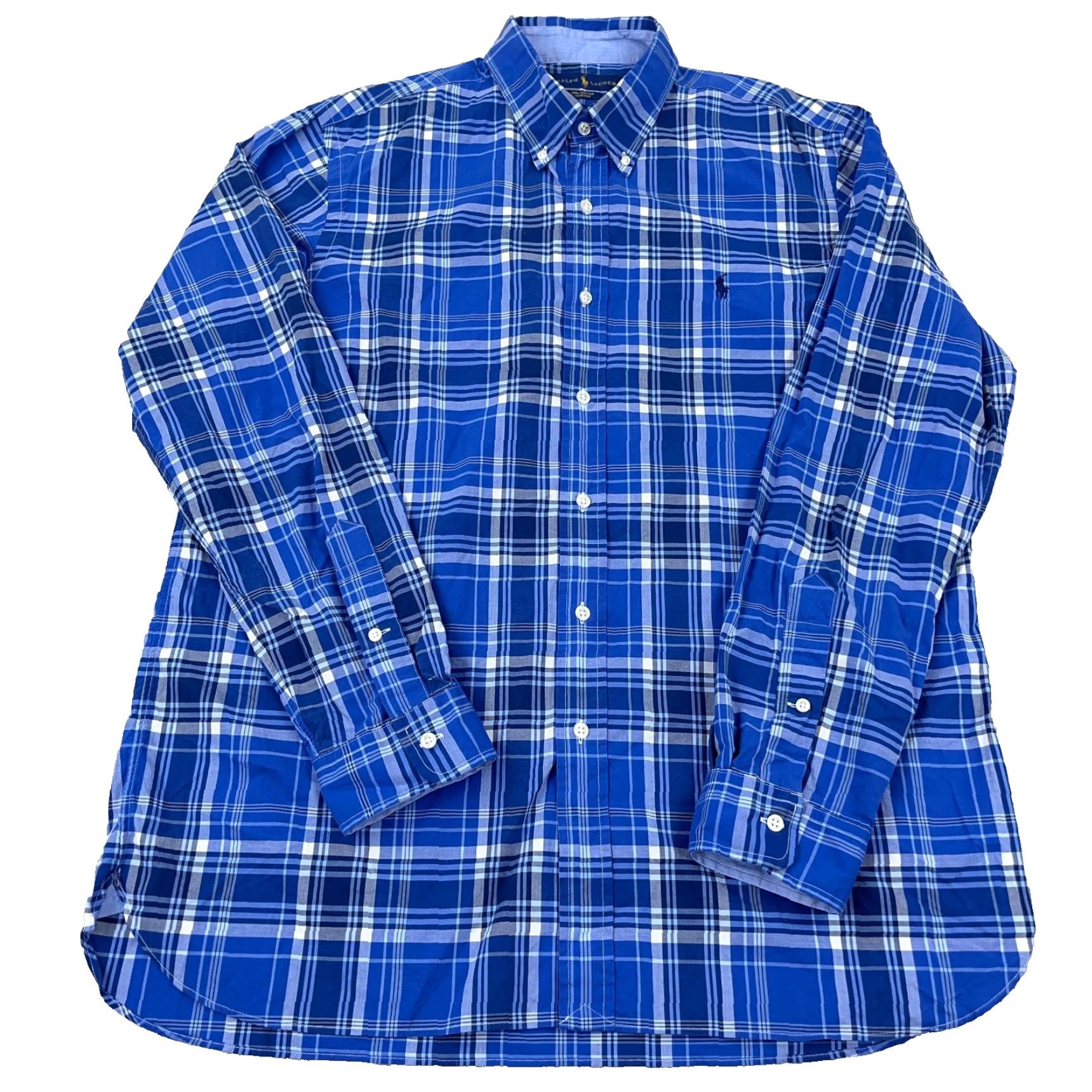 Ralph Lauren Ralph Lauren Shirt Men Large Blue Plaid Button Up Dress Poplin Stretch Cotton B2 Size 42R - 2 Thumbnail