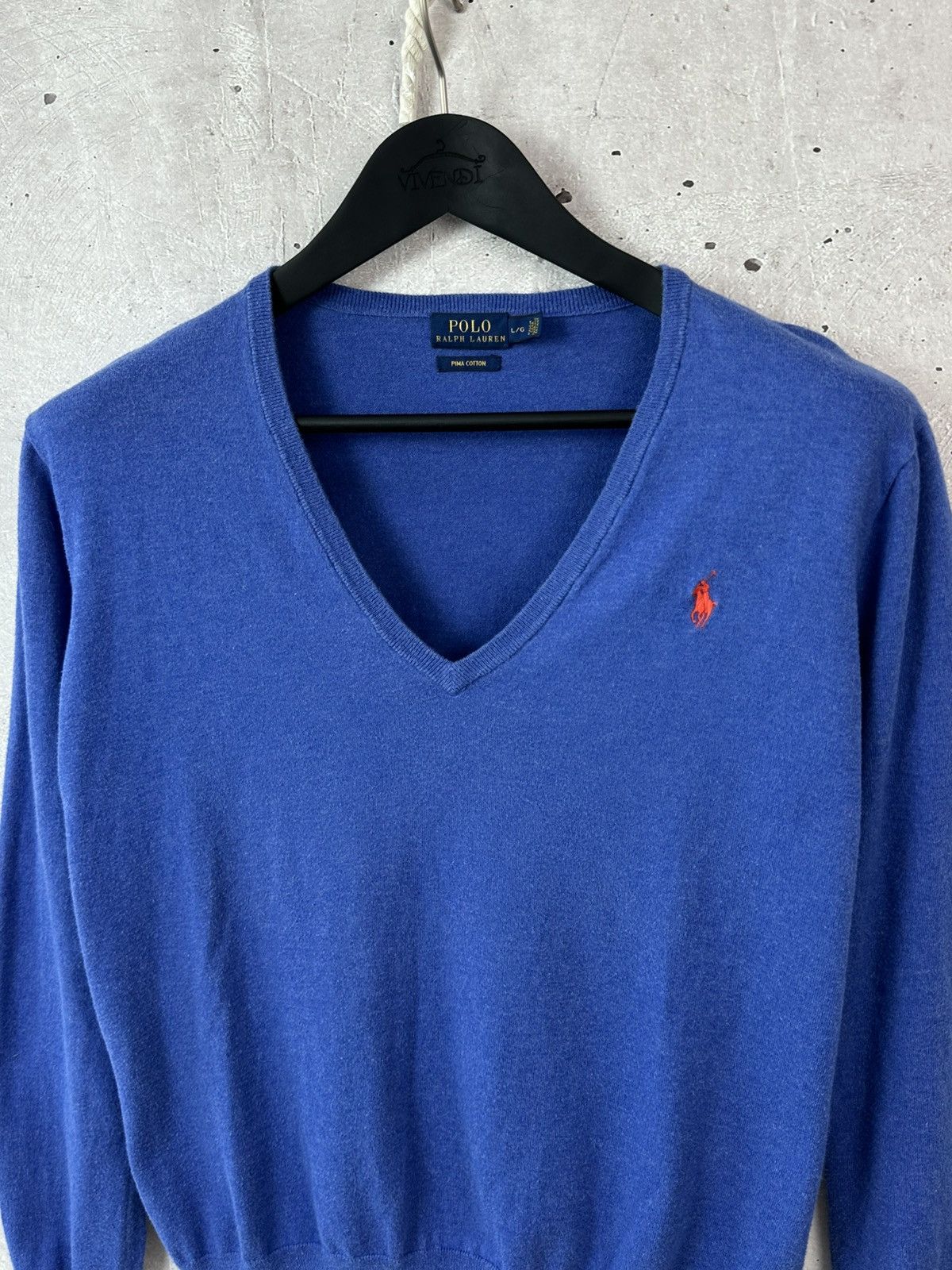 Polo Ralph Lauren Polo Ralph Lauren Blue Pima Cotton V-Neck Jumper Size L / US 10 / IT 46 - 2 Thumbnail