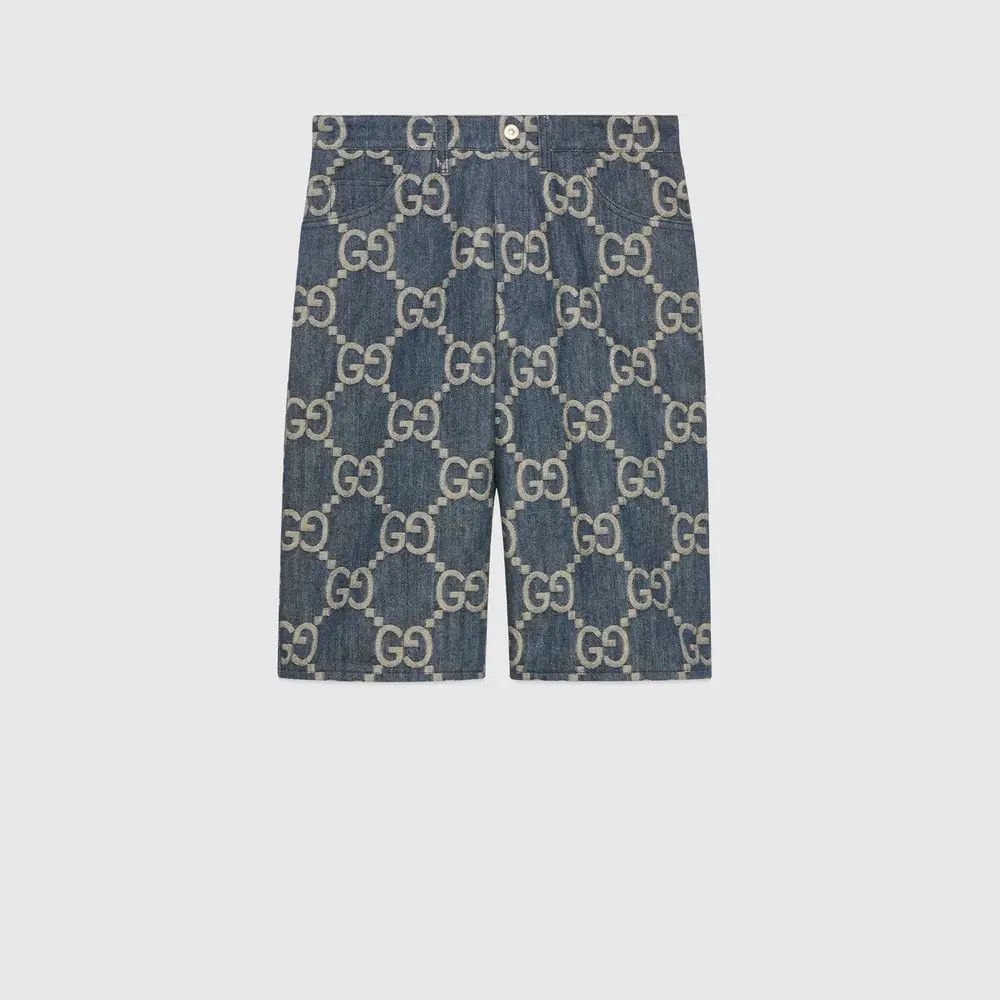 Gucci o1loc1c0925 Jumbo GG Denim Shorts in Indigo/Beige Size US 37 - 1 Thumbnail