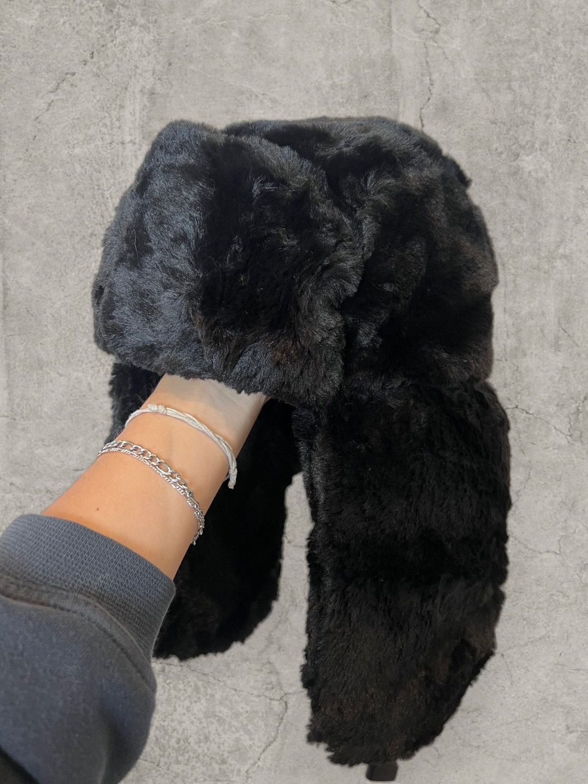 Japanese Brand Russian Ushanka fluffy winter hat, black faux fur. One size Size ONE SIZE - 1 Thumbnail