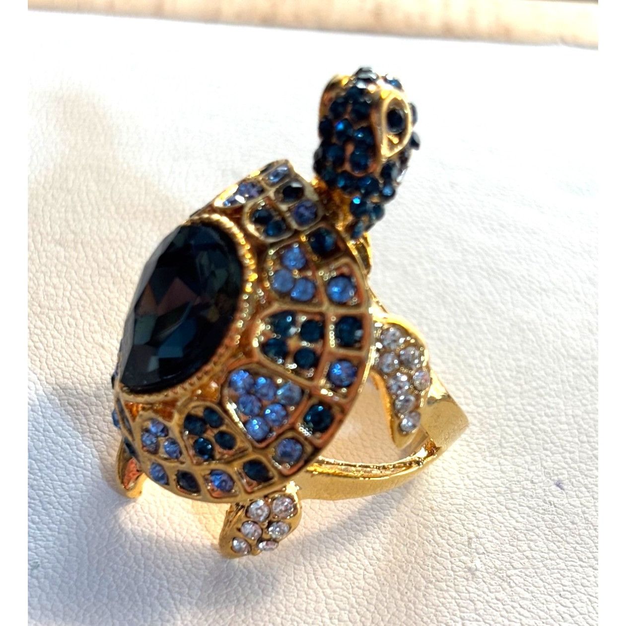 Other Gold Turtle Ring With Blue & Clear Crystals Adjustable Size Size ONE SIZE - 7 Thumbnail