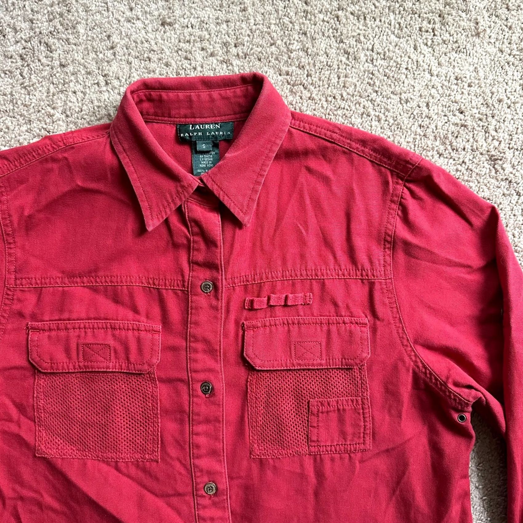 Ralph Lauren VINTAGE Lauren Ralph Lauren Shirt Mens Small Button Up Point Collar Fishing Pockets Red Cotton Size US S / EU 44-46 / 1 - 4 Thumbnail