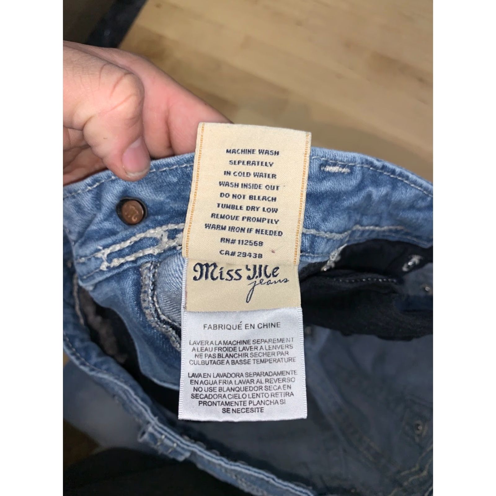 Miss Me VINTAGE Miss Me Jeans Womens Flared 5-Pocket Denim Blue 29x31 Peace Symbol Embellished 12719 Mens? Size 29" - 4 Thumbnail