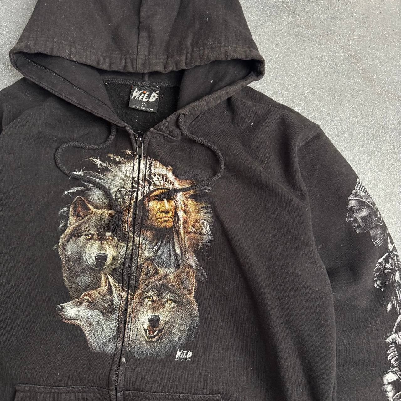 Japanese Brand WILD Vintage Y2K Double Side Wolf Printed Zip Hoodie Size US M / EU 48-50 / 2 - 7 Thumbnail