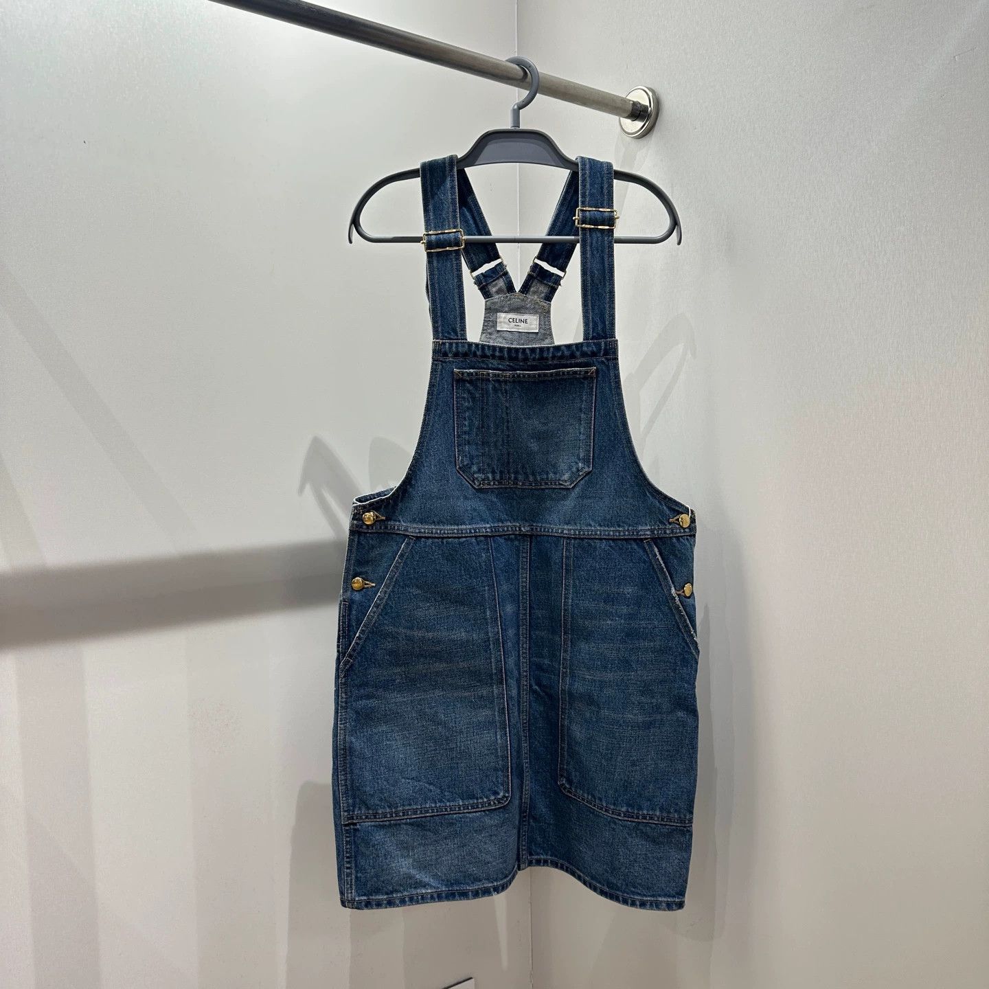 Celine Celine apr16 Gold Buckle Denim Susp Skirt L Cotton Size 28" / US 6 / IT 42 - 1 Thumbnail