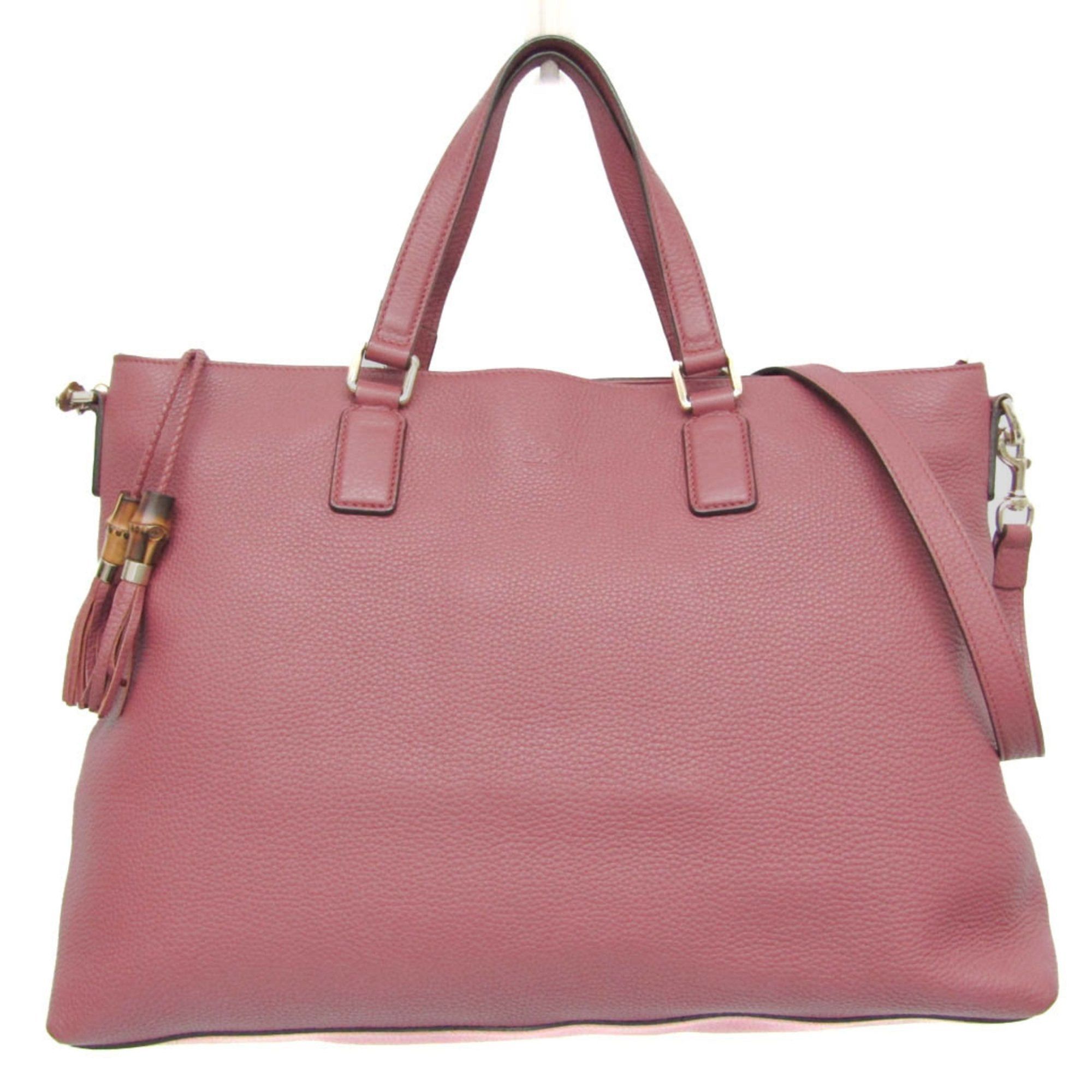 image of Gucci Bamboo Fringe 365345 Women,men Leather,bamboo Handbag,shoulder Bag Pink Red, Women's