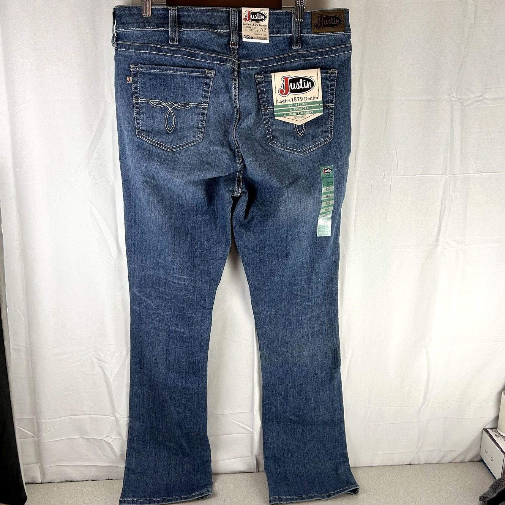 Justin Boots Justin Jeans A2 High Rise Bootcut Denim Stretch Womens Size 33R 38x34 Blue City Western Cowgirl Ranch Boots Mens Womens Girls Size 24" / US 00 / IT 34 - 5 Thumbnail