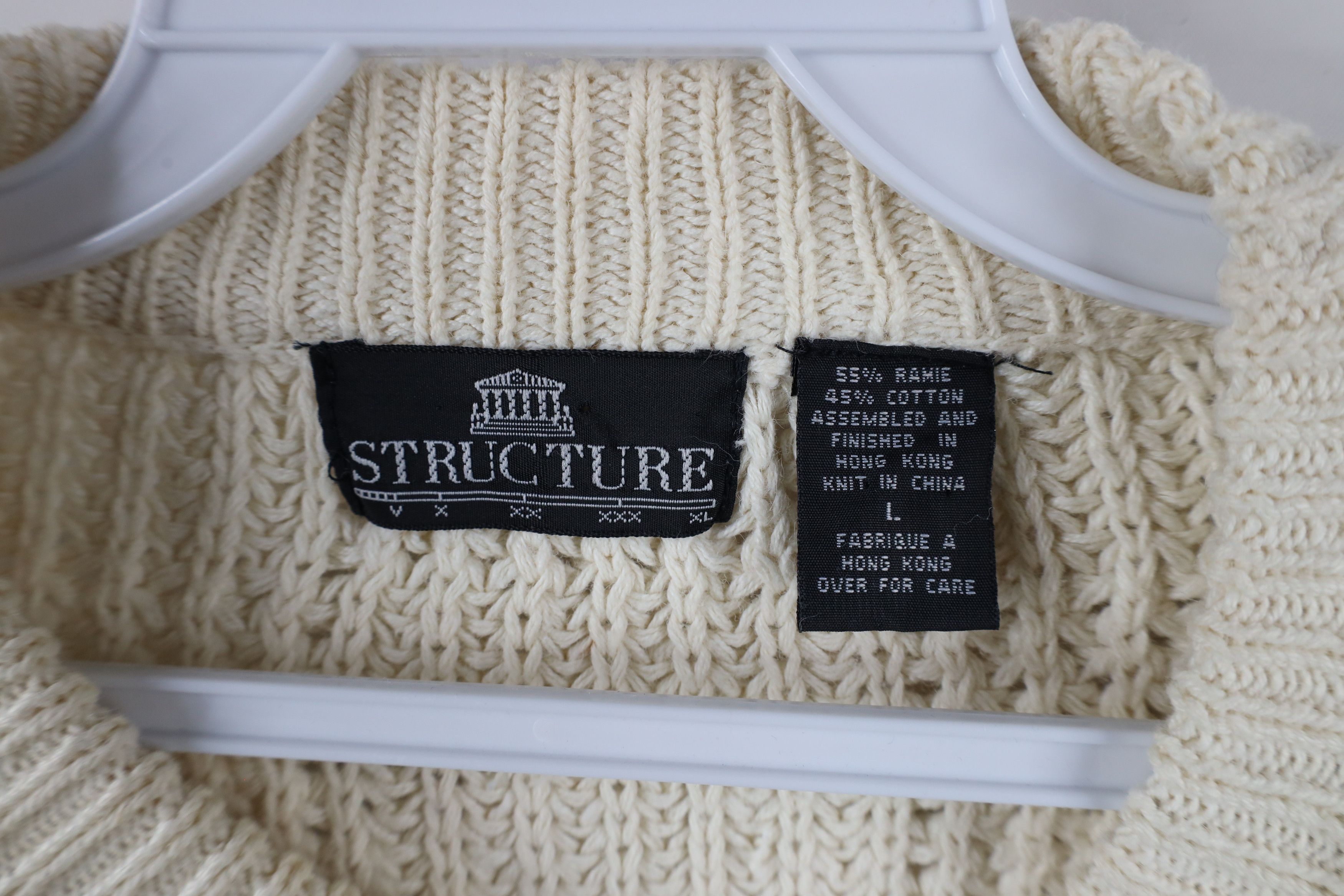 Vintage Vintage 90s Streetwear Chunky Knit Checkered Sweater Cream Size US L / EU 52-54 / 3 - 9 Thumbnail