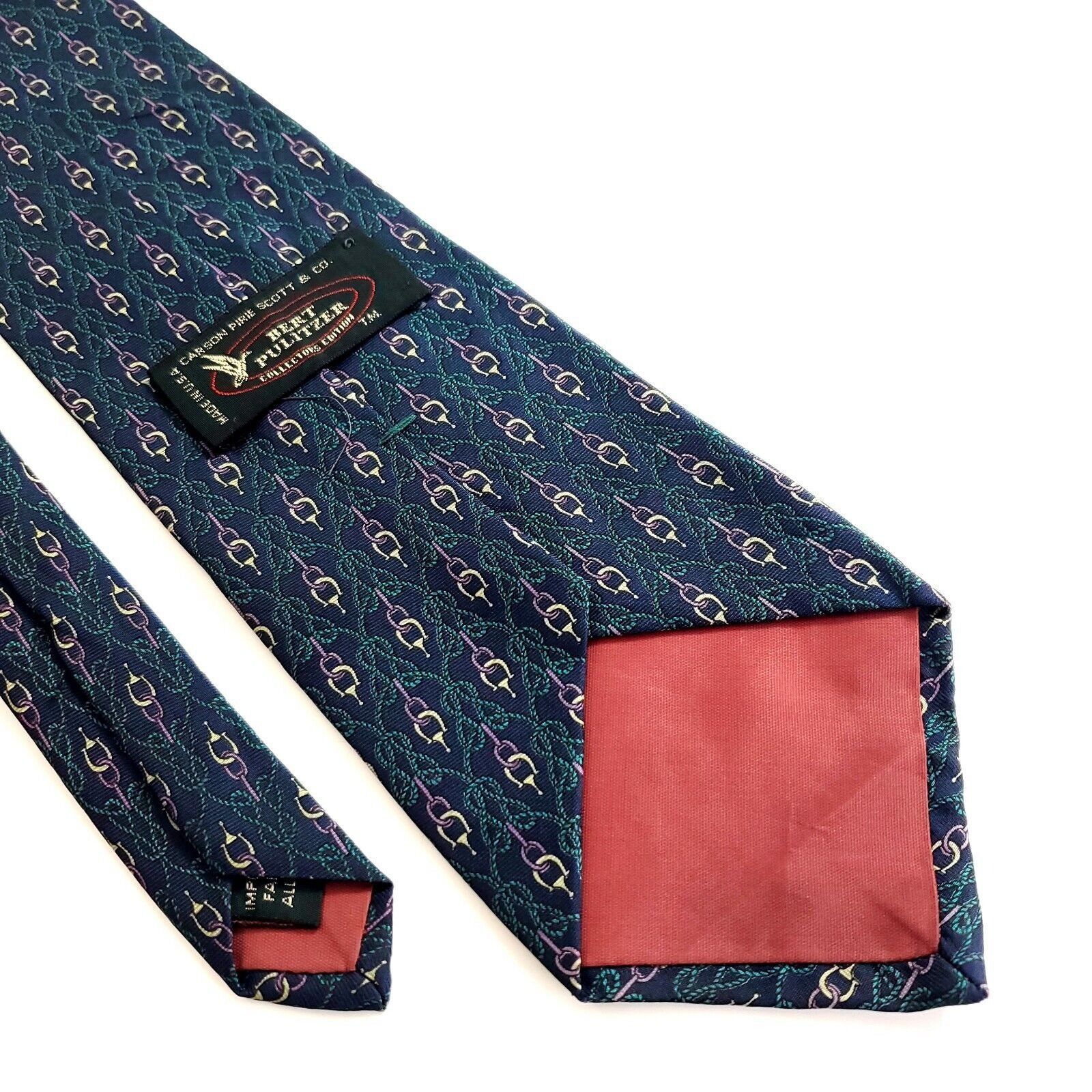 Bert Pulitzer Bert Pulitzer Blue Green Chains Print Wide Silk Tie Size ONE SIZE - 5 Thumbnail