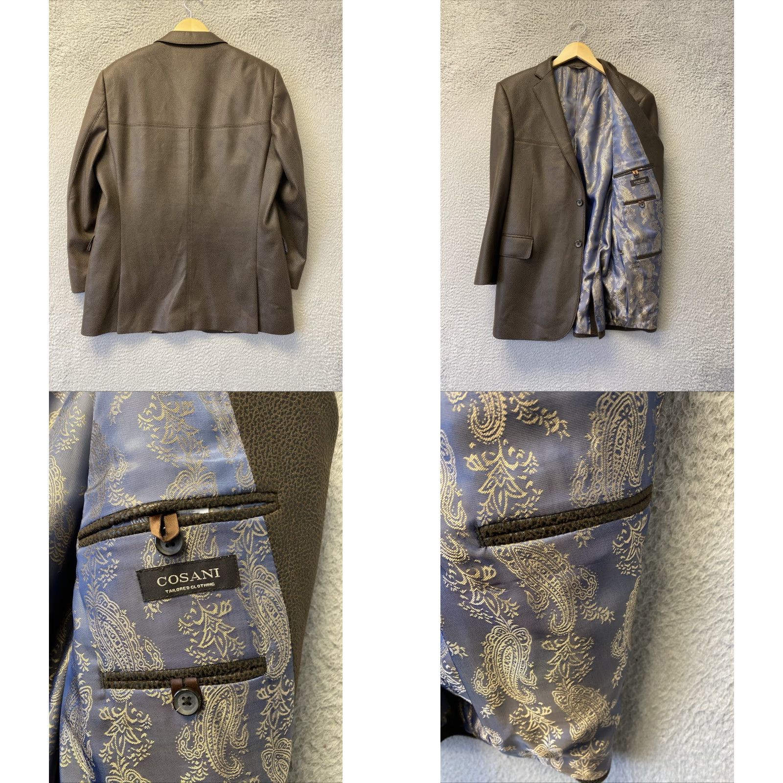 CHOCOOLATE VINTAGE Giorgio Cosani Blazer Men 2 Button Faux Leather Chocolate 42R Regular Fit Size 42R - 8 Thumbnail