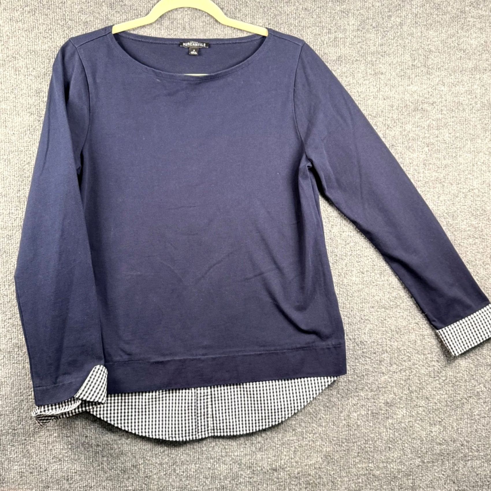 Vintage J. Crew Mercantile Womens Small Top Navy Gingham Layered Hem Long Sleeve Workwear Shirt Animals? Size S / US 4 / IT 40 - 2 Thumbnail
