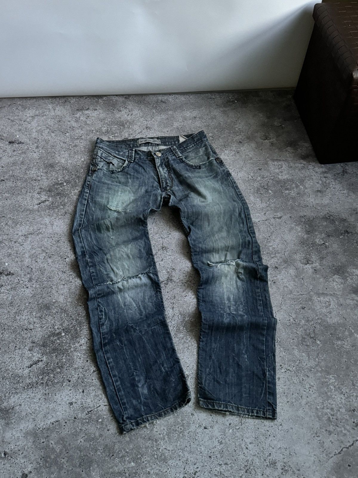 Armani × Vintage Vintage Armani Y2K distressed trash denim pants Size US 30 / EU 46 - 1 Thumbnail