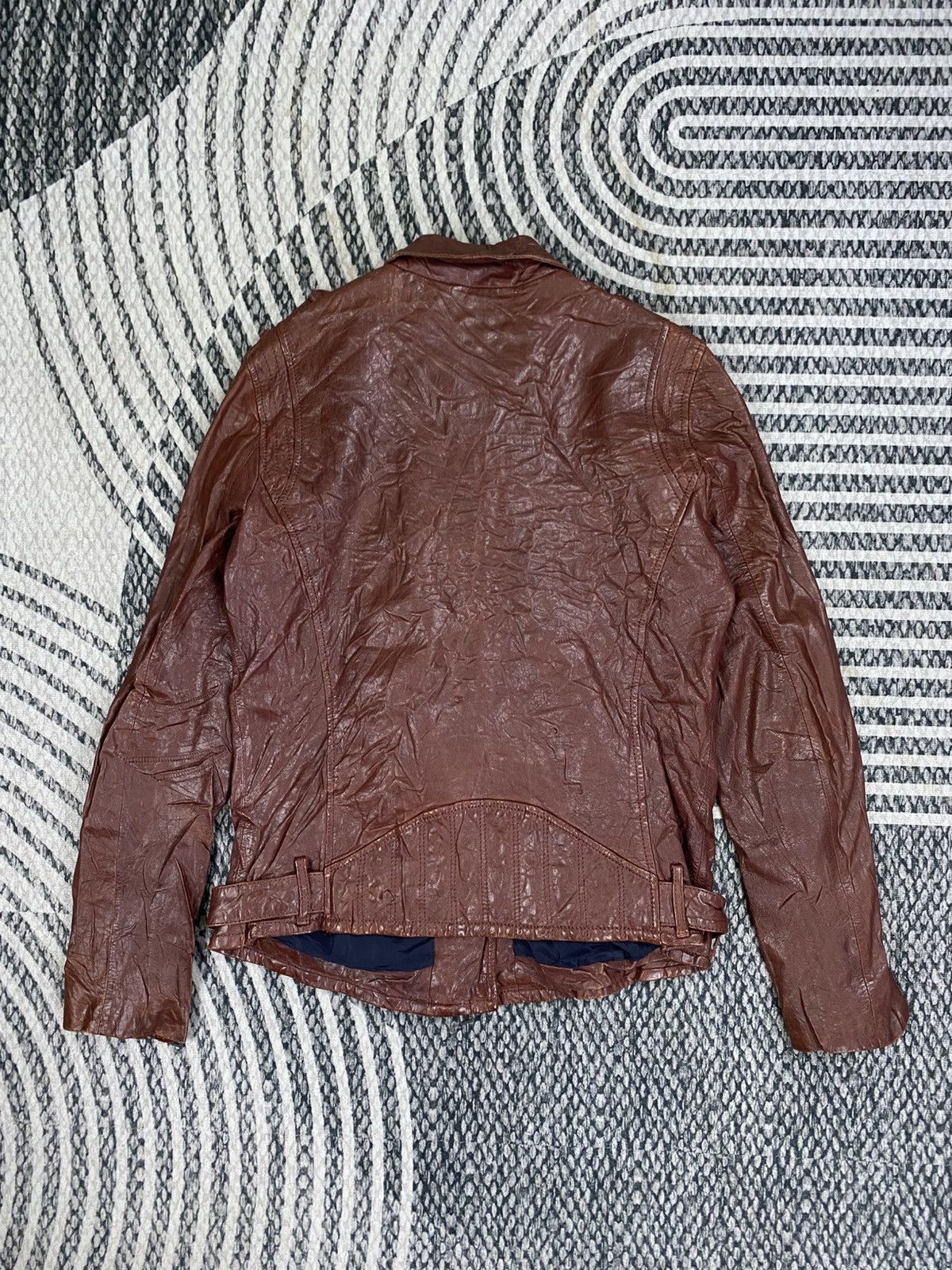 Japanese Brand Vtg Style Distressed Brown Biker Style Belted Leather Jacket Size US S / EU 44-46 / 1 - 2 Thumbnail