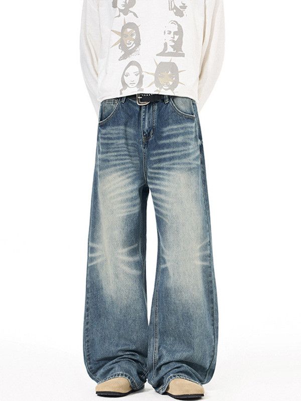 Vintage Men's Retro High Street Washed Whiskered Distressed Jeans Size US 32 / EU 48 - 2 Thumbnail