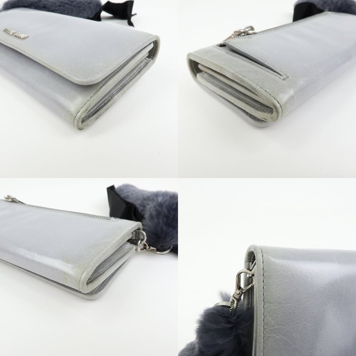 Miu Miu Miu Miu Vitello Shine Fur Flap Long Wallet Calfskin Gray Size ONE SIZE - 4 Thumbnail