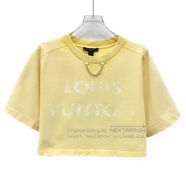 Louis Vuitton Louis Vuitton 24 yellow logo print made old round neck cot Size S / US 4 / IT 40 - 1 Thumbnail