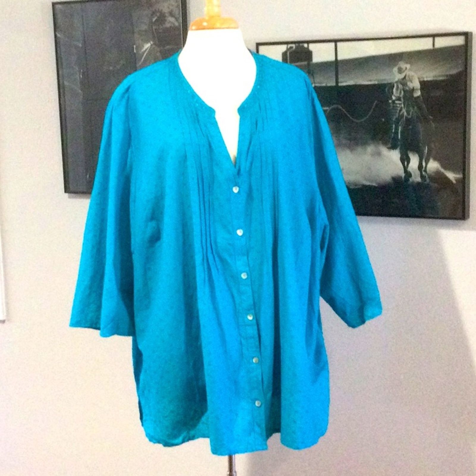 Other Catherines Turquoise Pleated Tunic Top SZ 4X 30/32W Size 4XL / US 24-26 - 1 Thumbnail