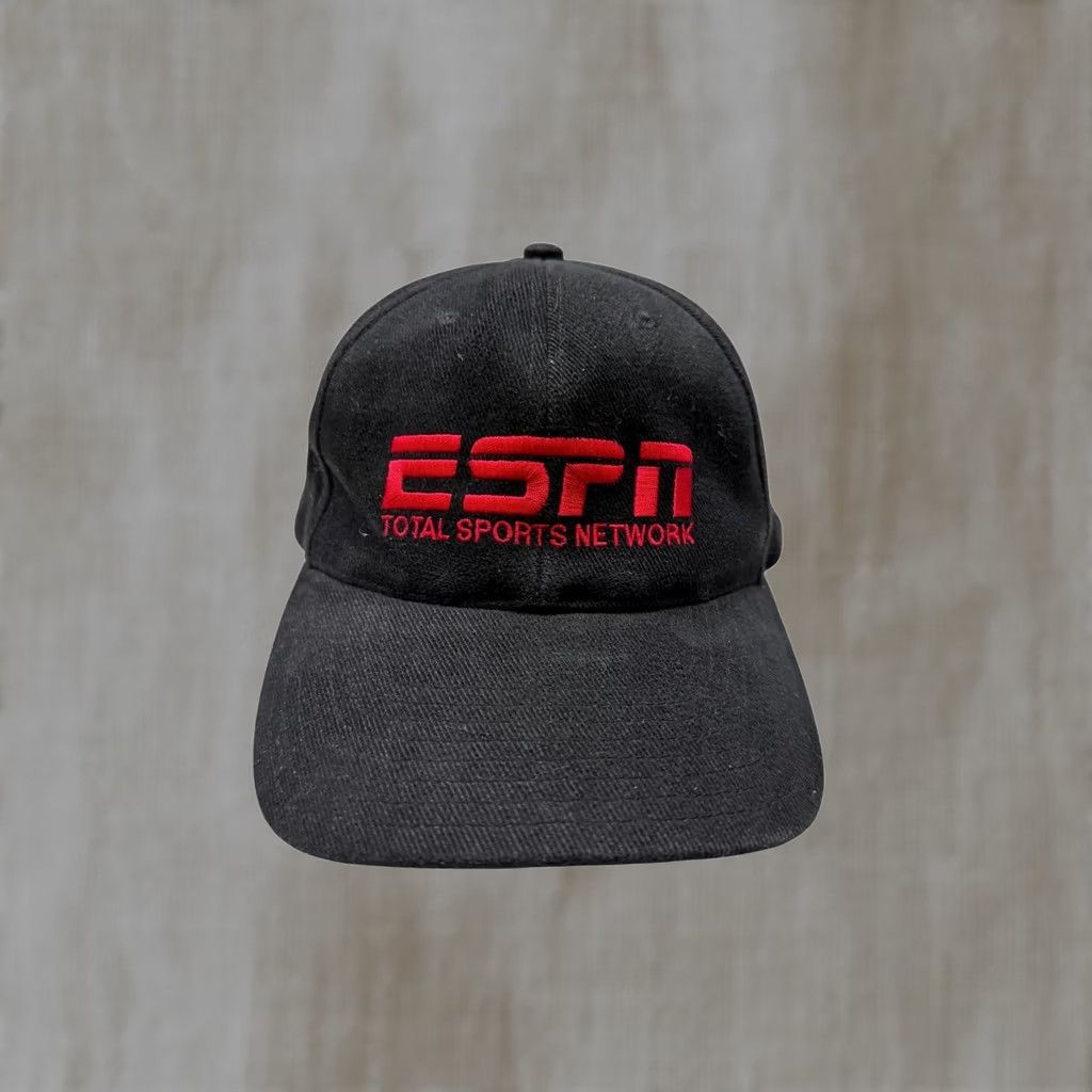 Vintage ESPN Baseball Hat Mens Black Embroidered Total Sports Network Strapback OSFM Size ONE SIZE - 1 Thumbnail