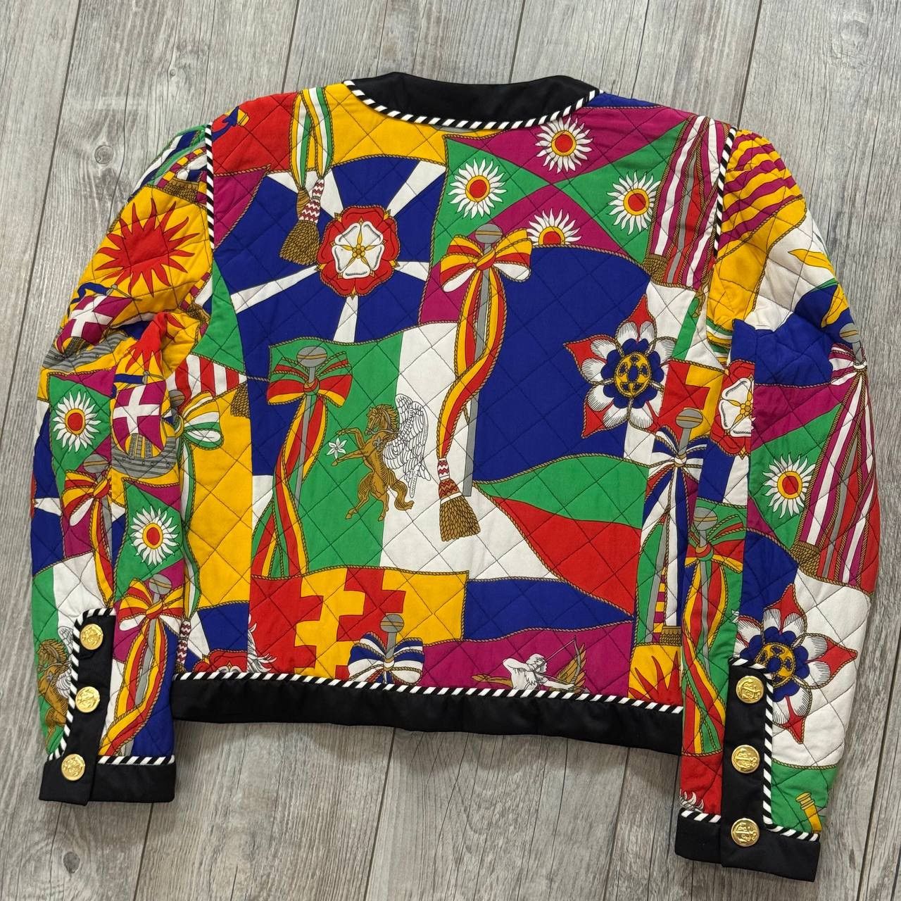 Escada Escada 1991 Ad Campaign Novelty Print Silk Bomber Jacket Size M / US 6-8 / IT 42-44 - 6 Thumbnail