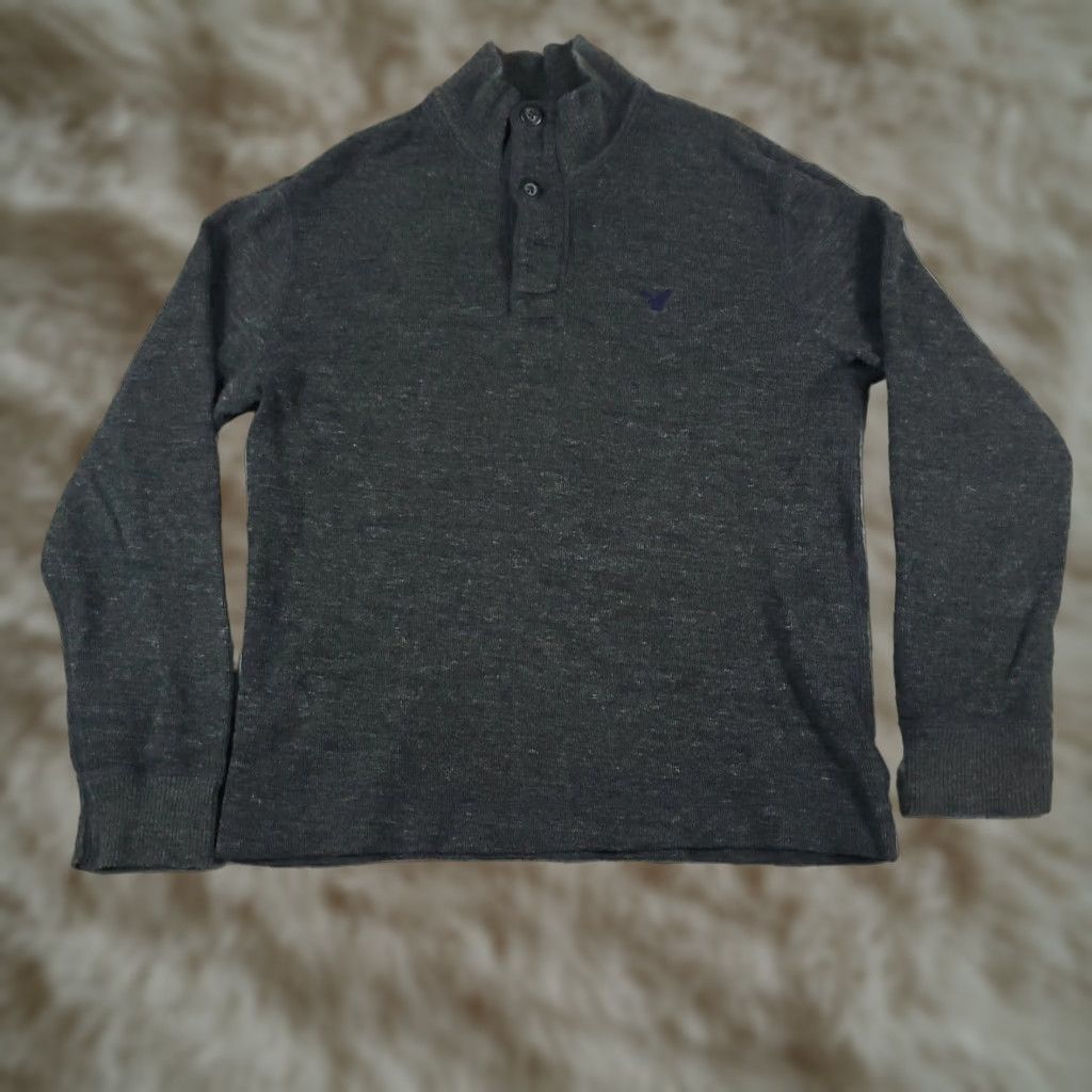 American Eagle Outfitters American Eagle Pullover Sweater Mens Medium Gray 1/4 Zip Mock Neck Cotton Size US M / EU 48-50 / 2 - 1 Thumbnail