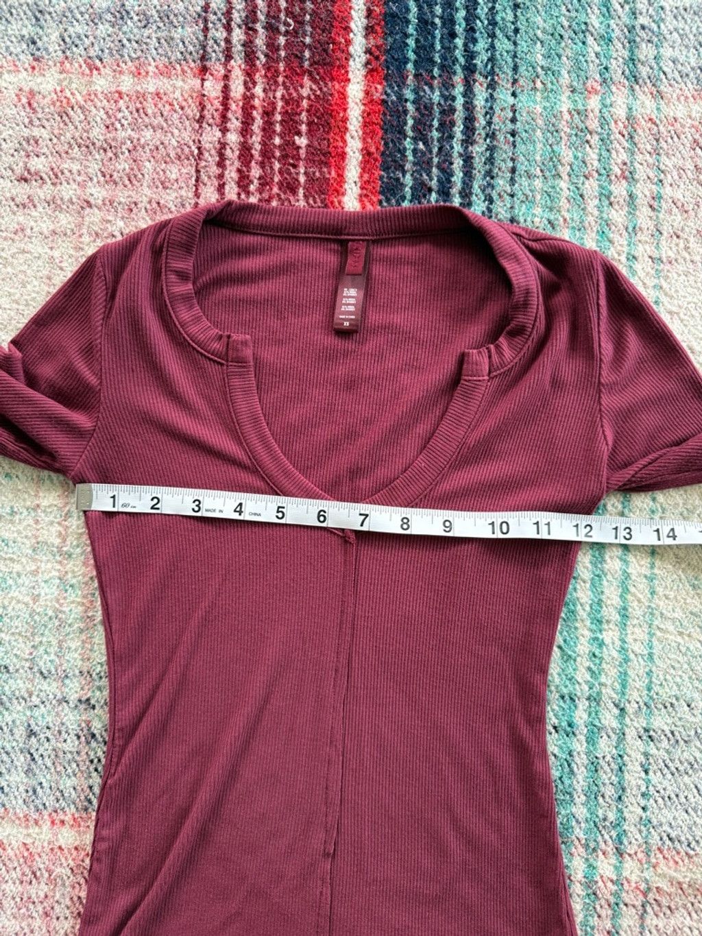 SKIMS Women's SKIMS Burgundy Ribbed Long Sleeve Top XS Size XS / US 0-2 / IT 36-38 - 5 Thumbnail