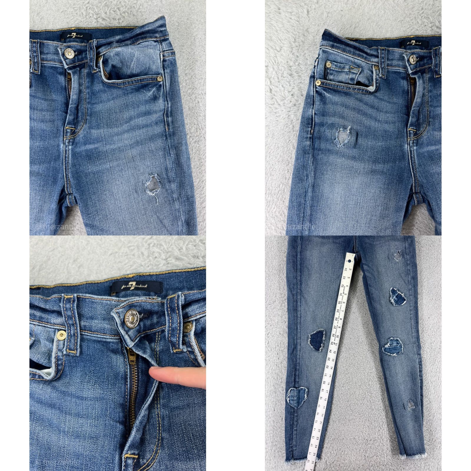 7 For All Mankind VINTAGE 7 For All Mankind Men's Jeans Size 26 Blue Distressed Cotton Denim Mid Rise Straight Fit Size 25" / US 0 / IT 36 - 8 Thumbnail