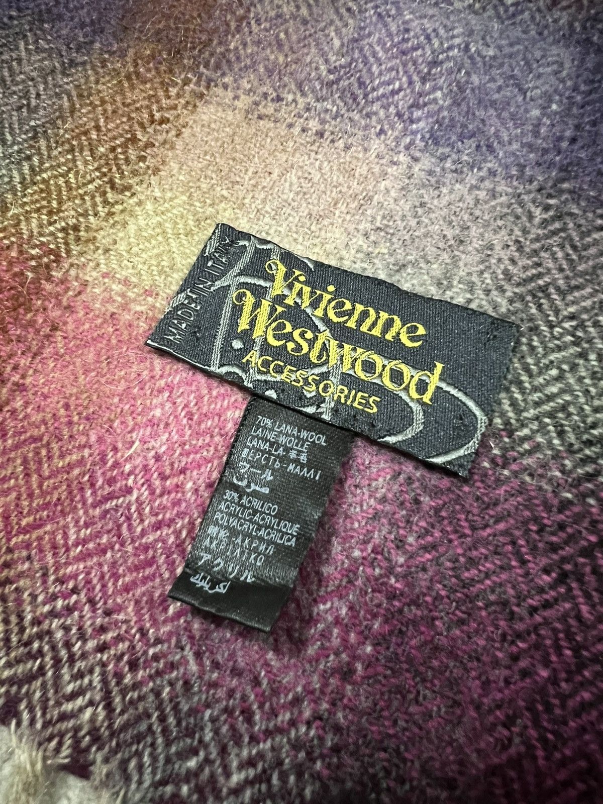 Vivienne Westwood VW Embroidery Logo & Script Beautiful Shadow Plaid Scarf Size ONE SIZE - 6 Thumbnail