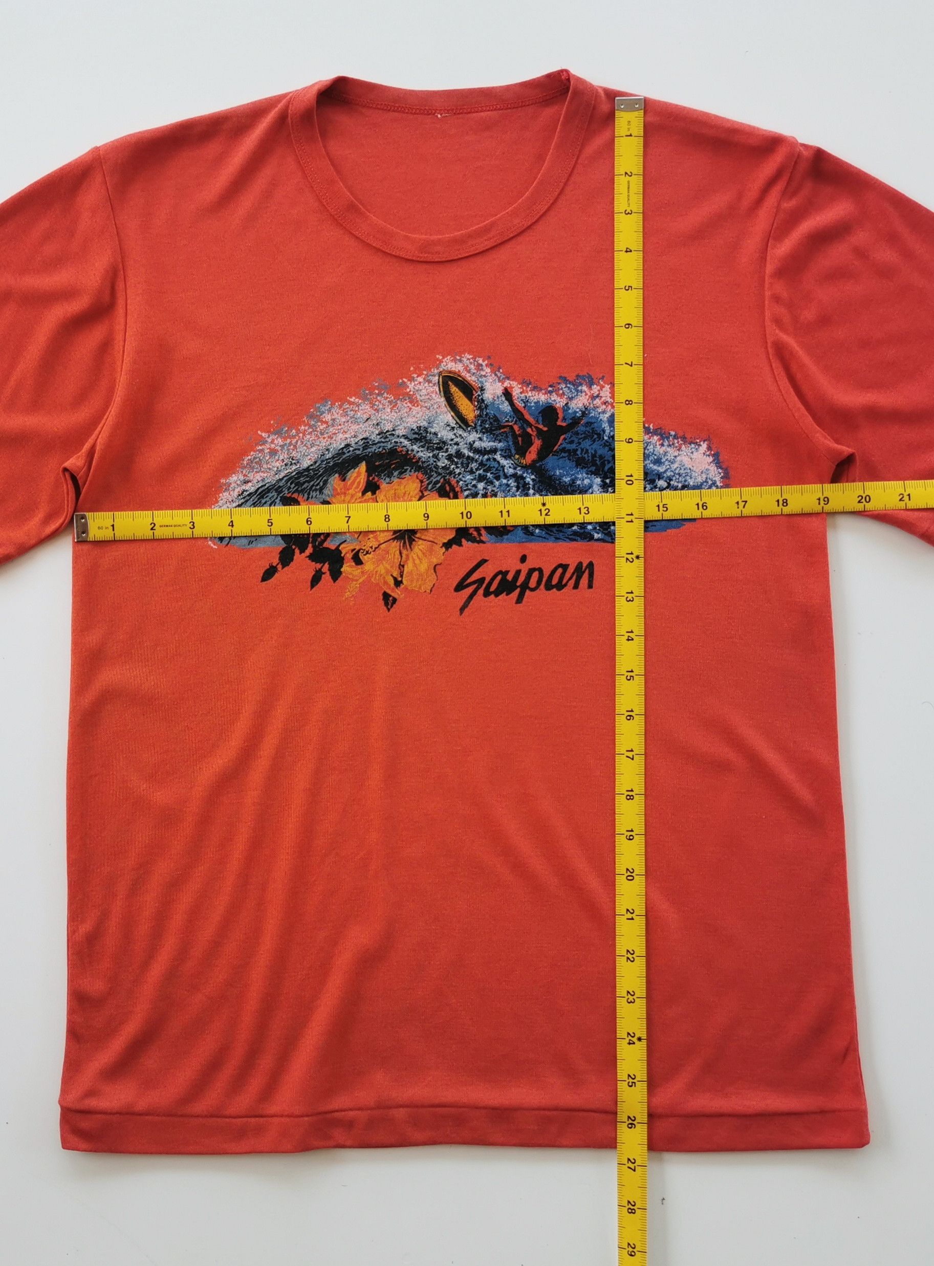Vintage 80s Vintage Surfing Saipan Hawaii Surf Tshirt Orange Size US M / EU 48-50 / 2 - 5 Thumbnail