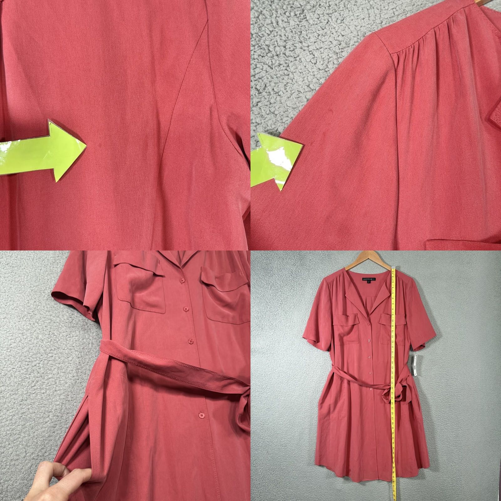 Vintage Lafayette 148 New York Silk Dress Large Red Belted Shirt Pocket Dress Size L / US 10 / IT 46 - 8 Thumbnail