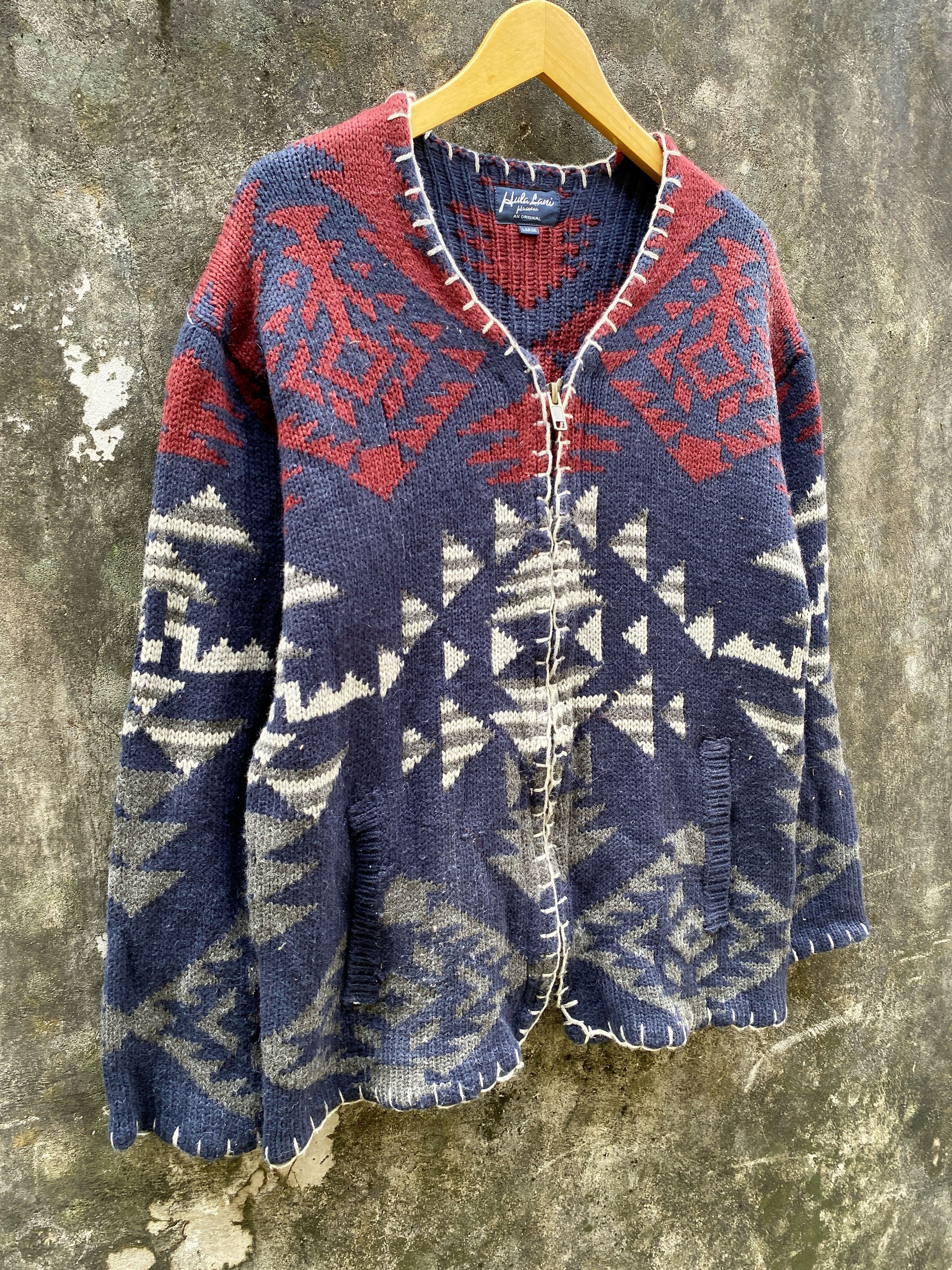 Polo Ralph Lauren × Vintage Vintage Hula Lani Aztec Zipper Sweater Size US L / EU 52-54 / 3 - 3 Thumbnail