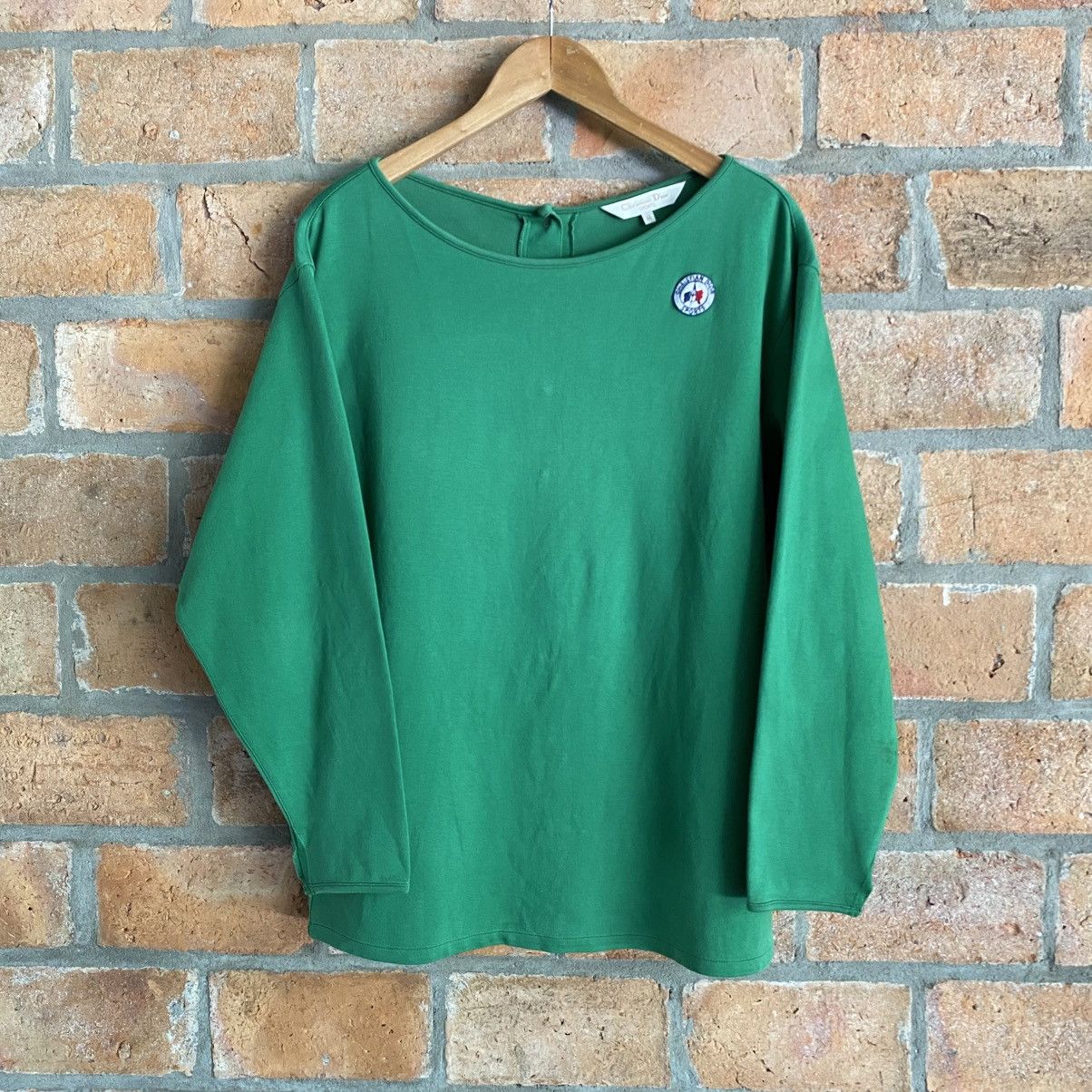 Dior Christian Dior Green Long Sleeve Back-Snap Top with Logo Size M / US 6-8 / IT 42-44 - 9 Thumbnail