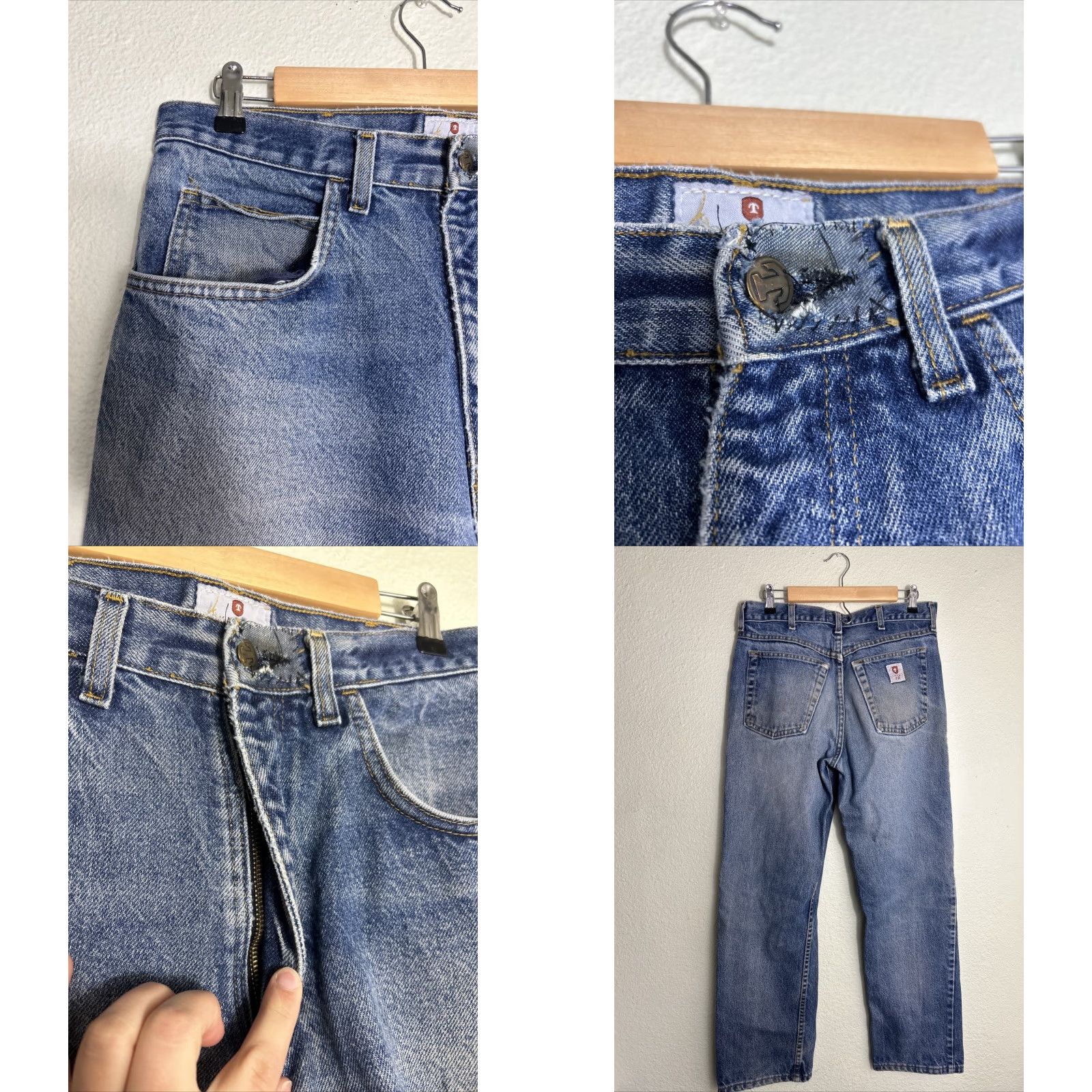 Vintage Tyndale Jeans Men's 32x29 Relaxed Regular Fire Resistant Medium Wash Distressed Blue Straight Jeans Size US 32 / EU 48 - 8 Thumbnail