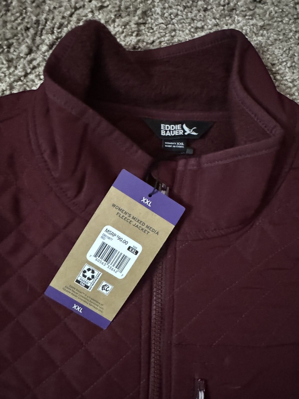 Eddie Bauer *XXL* Eddie Bauer Burgundy ZipUp Fleece w/ Zipper Pockets Size US XXL / EU 58 / 5 - 4 Thumbnail