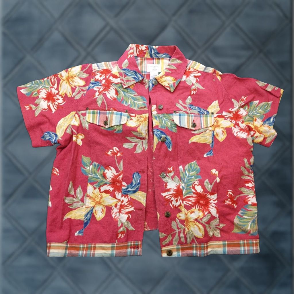 Vintage VINTAGE Susan Bristol Jacket Womens 2W Red Floral Tropical Short Sleeve Button Front Size 26" / US 2 / IT 38 - 1 Thumbnail