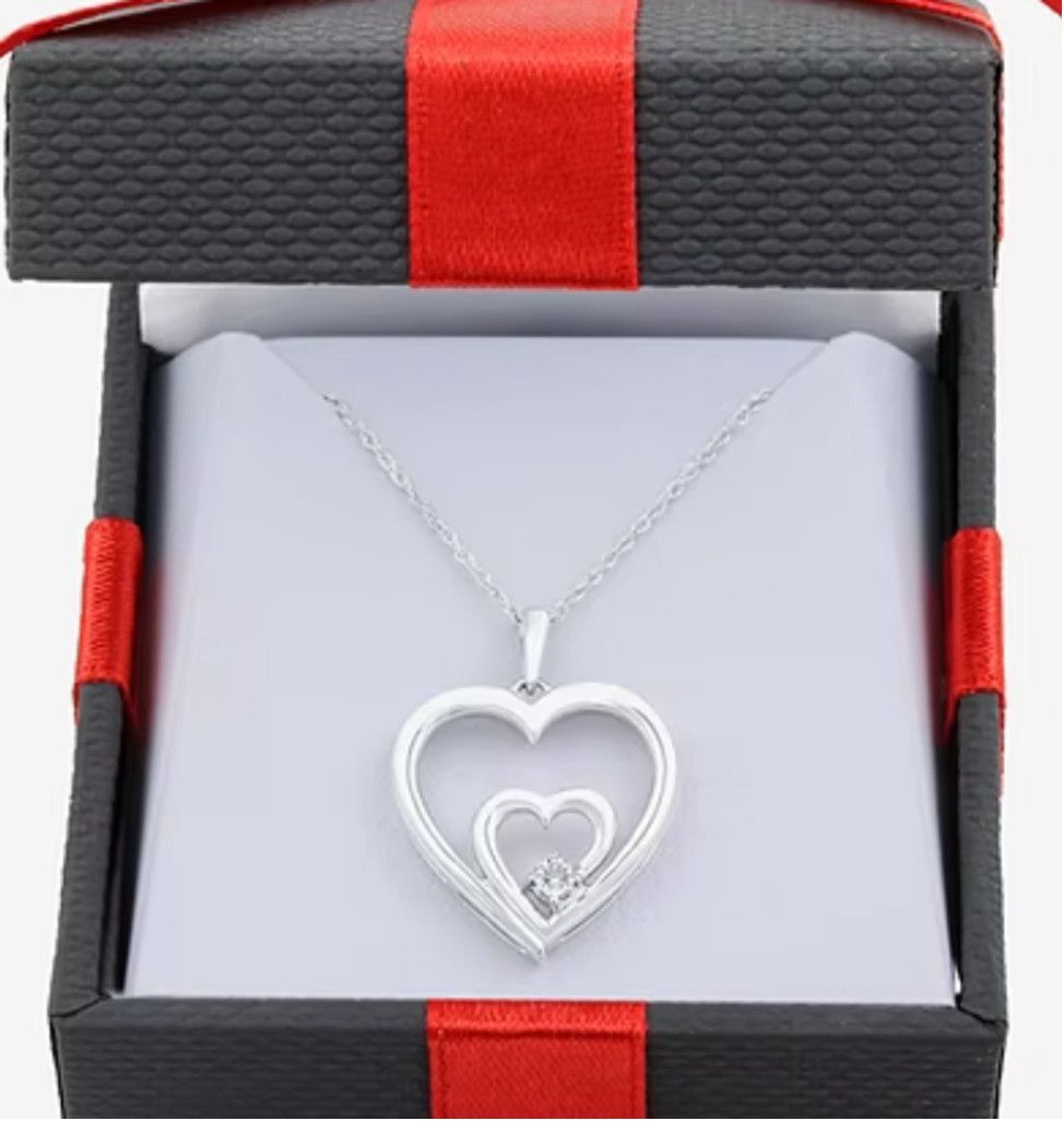 Natural Diamond Heart Necklace Sterling Silver 925 NWTS