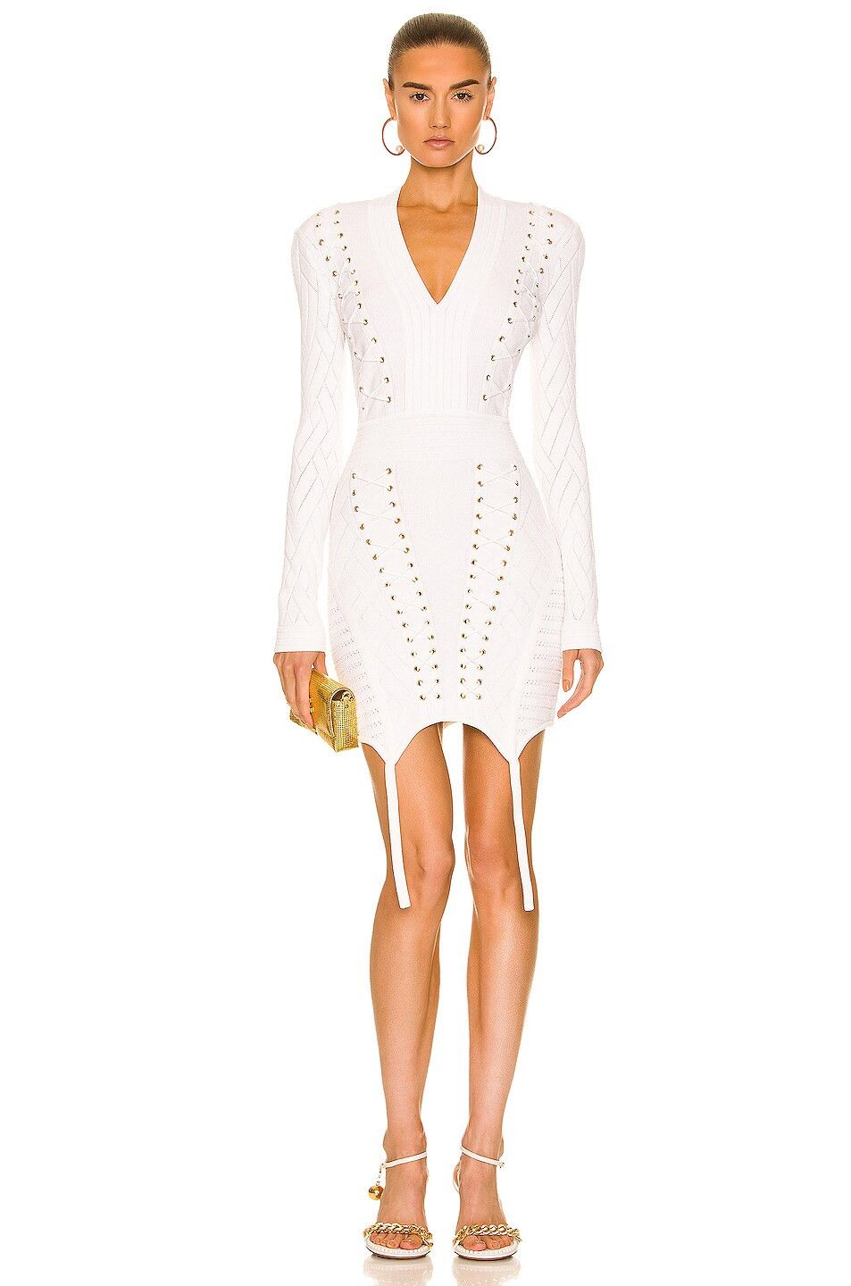 Balmain o1y0525 Laces Mini Dress in Off-White Size S / US 4 / IT 40 - 1 Thumbnail