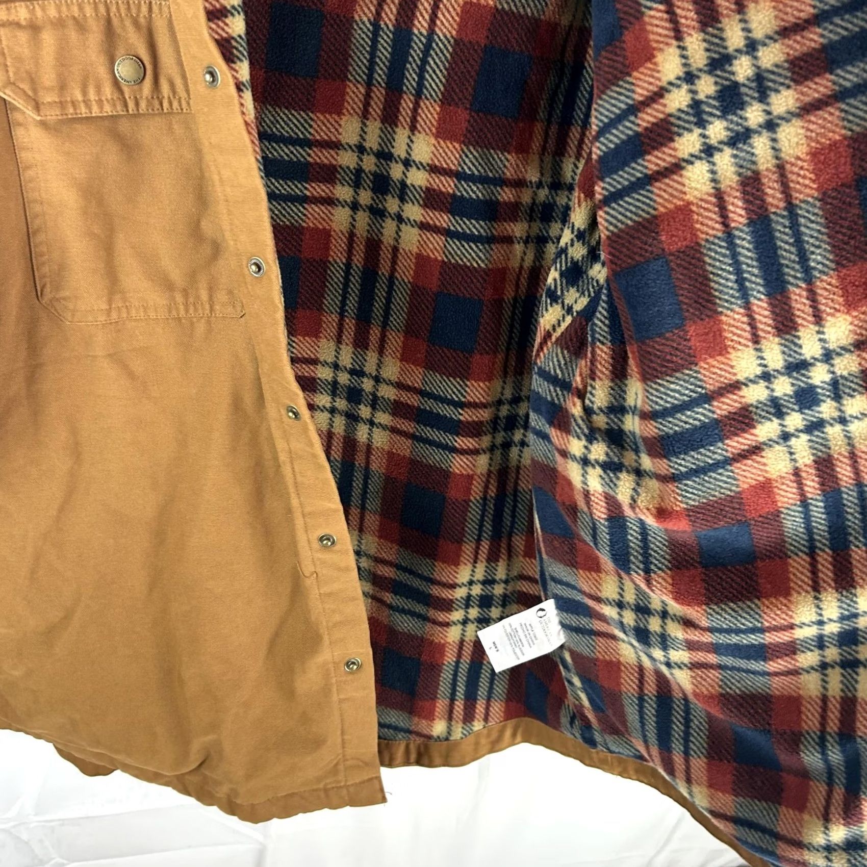 Vintage The American Outdoorsman Jacket Mens L Brown Canvas Fleece Lined Snap Front Size US L / EU 52-54 / 3 - 5 Thumbnail