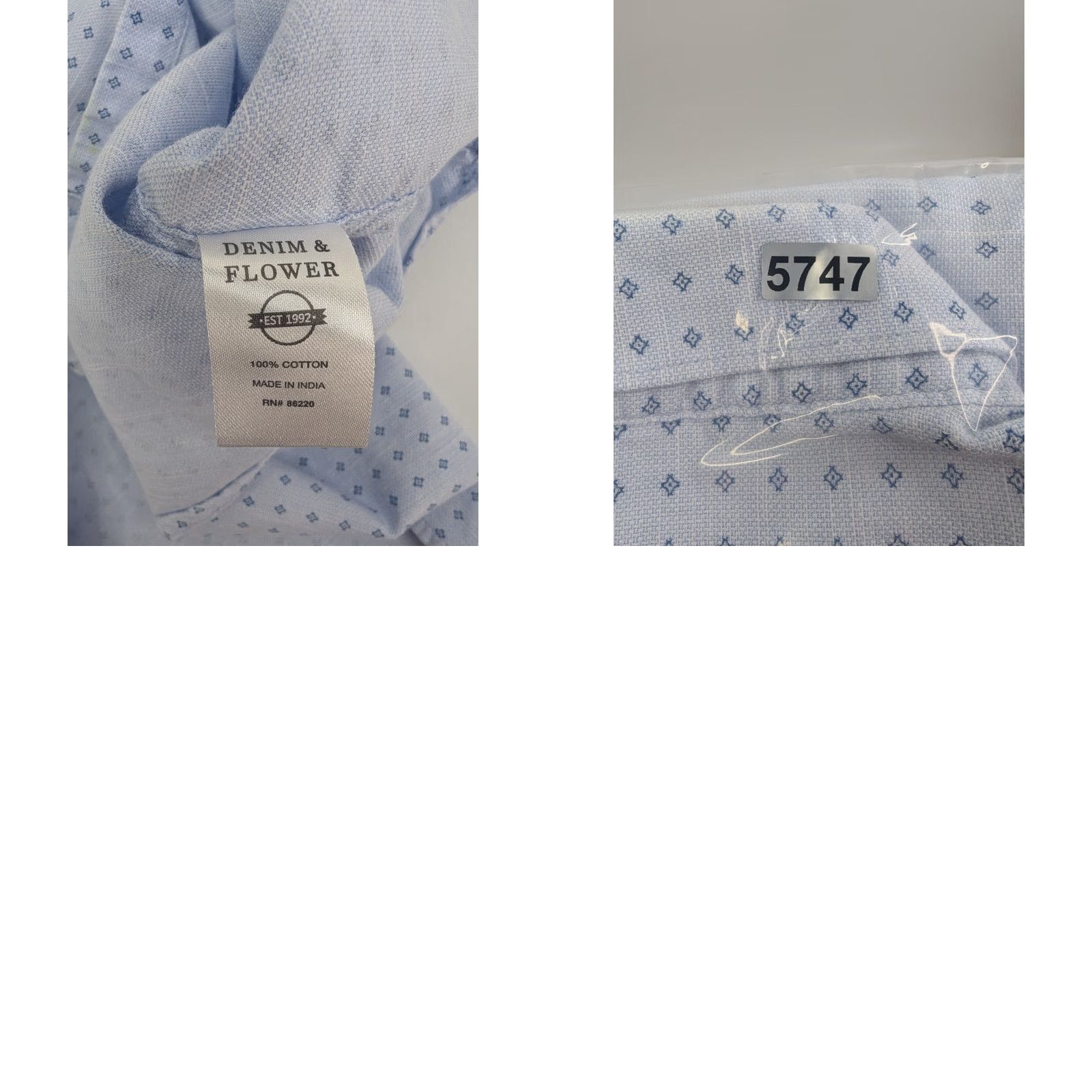 Denime Denim & Flower Ricky Singh Button Shirt Men's L Slim Fit Blue Dots Print Size US L / EU 52-54 / 3 - 8 Thumbnail