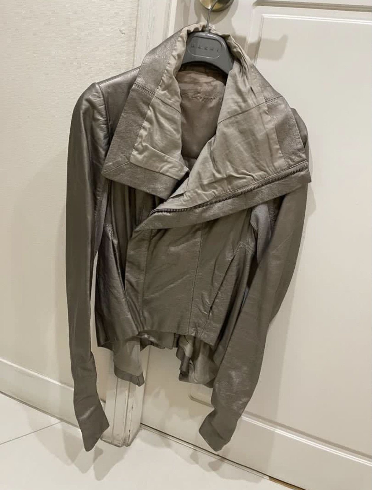 Rick Owen leather biker jacket metallic silver