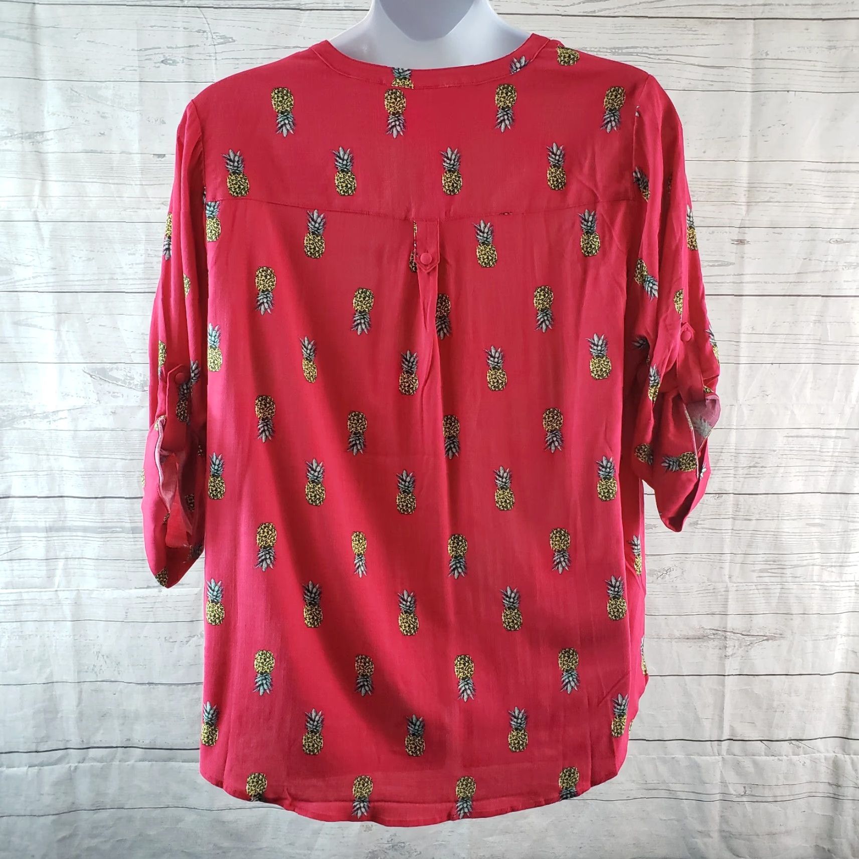 Torrid Torrid Harper Popover Top Blouse Women Pink 3/4 Sleeve Size 2X Plus Pantone Pineapples Night? Size XXL / US 16-18 / IT 52-54 - 4 Thumbnail