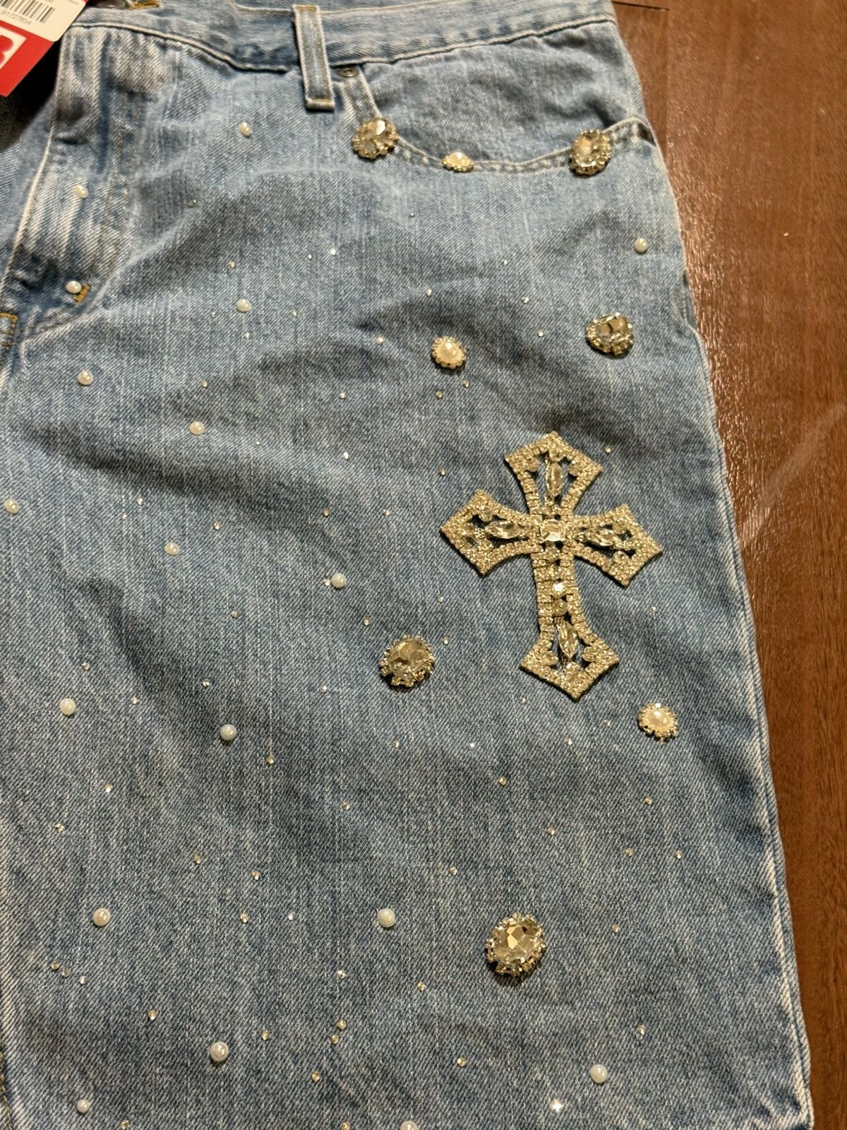 Other Billionaire Dreams Crystal Blue Denim Shorts Size US 38 / EU 54 - 5 Thumbnail