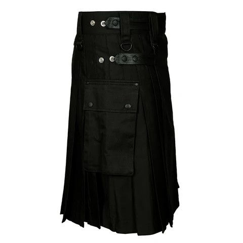 Handmade × Other Cotton Utility Kilt Black with Adjustable Leather Straps Size US 34 / EU 50 - 3 Thumbnail