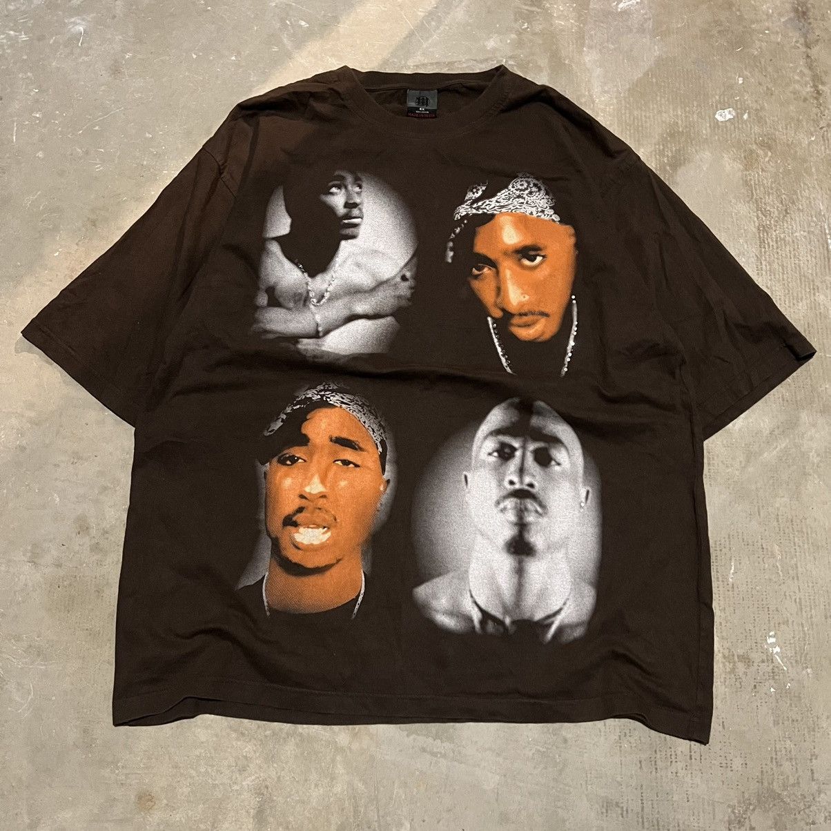 image of Makaveli x Rap Tees Grail 90's 00S Tupac Rap T-Shirt in Brown, Men's (Size 2XL)