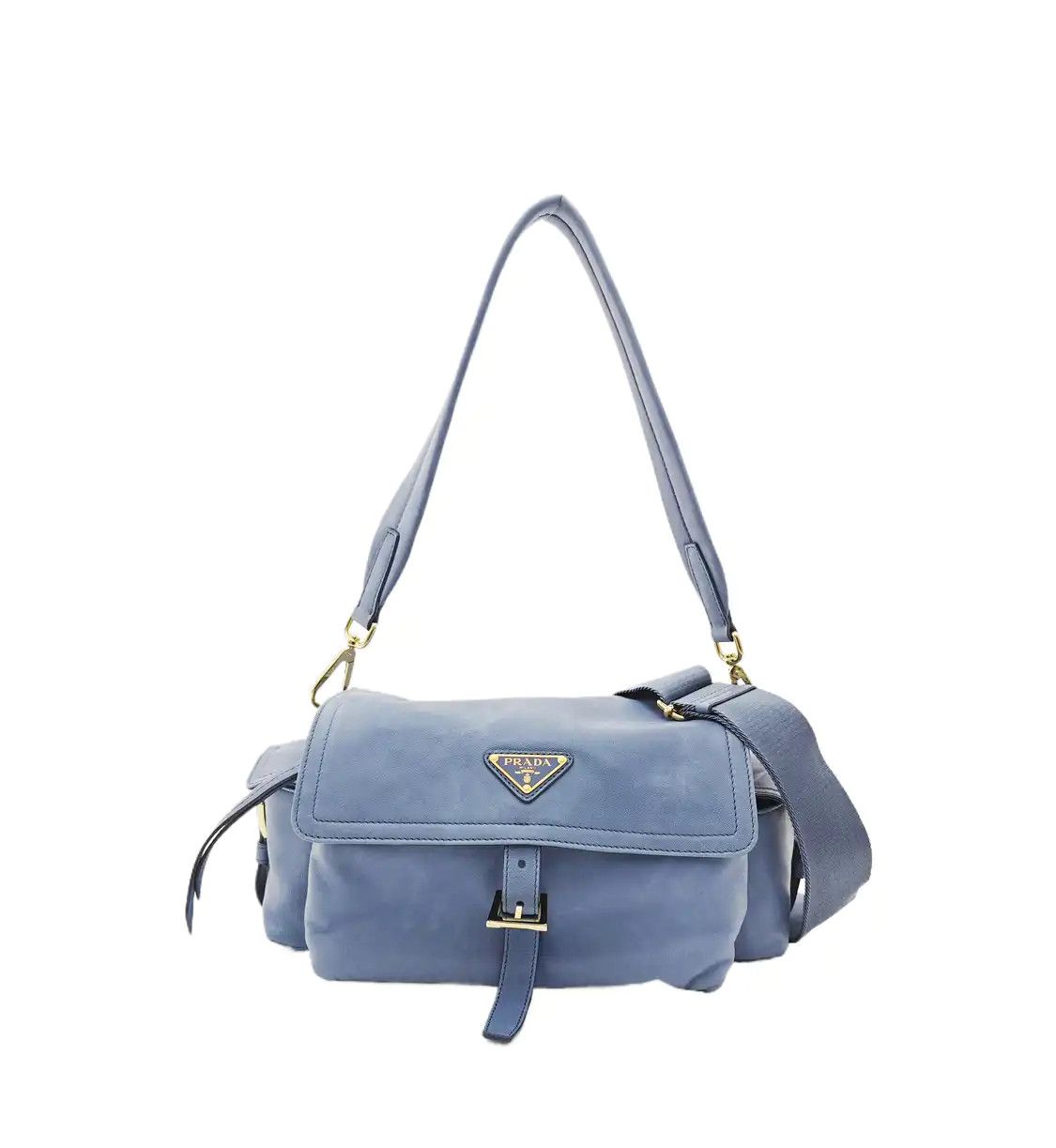 Prada PRADA Explore Medium blue sheepskin logo shoulder bag handbag crossbody bag gold Size ONE SIZE - 1 Thumbnail