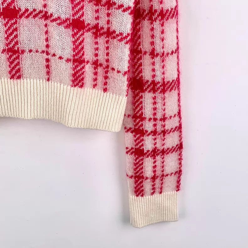 Dior Dior Colour-blocked plaid Mohai wool round-neck long-sleev Size XS / US 0-2 / IT 36-38 - 4 Thumbnail