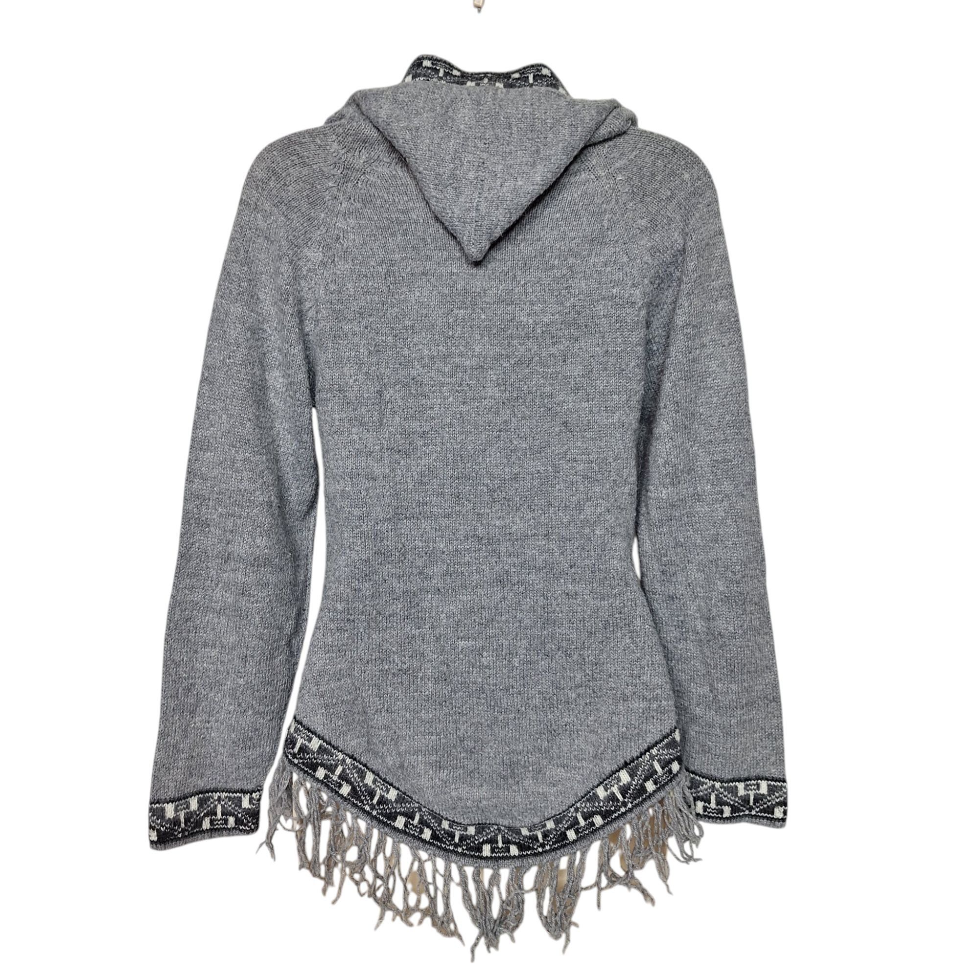 Other Vintage Grey Hooded Knit Fringe Tassel Baja Poncho Pullover Size S / US 4 / IT 40 - 3 Thumbnail