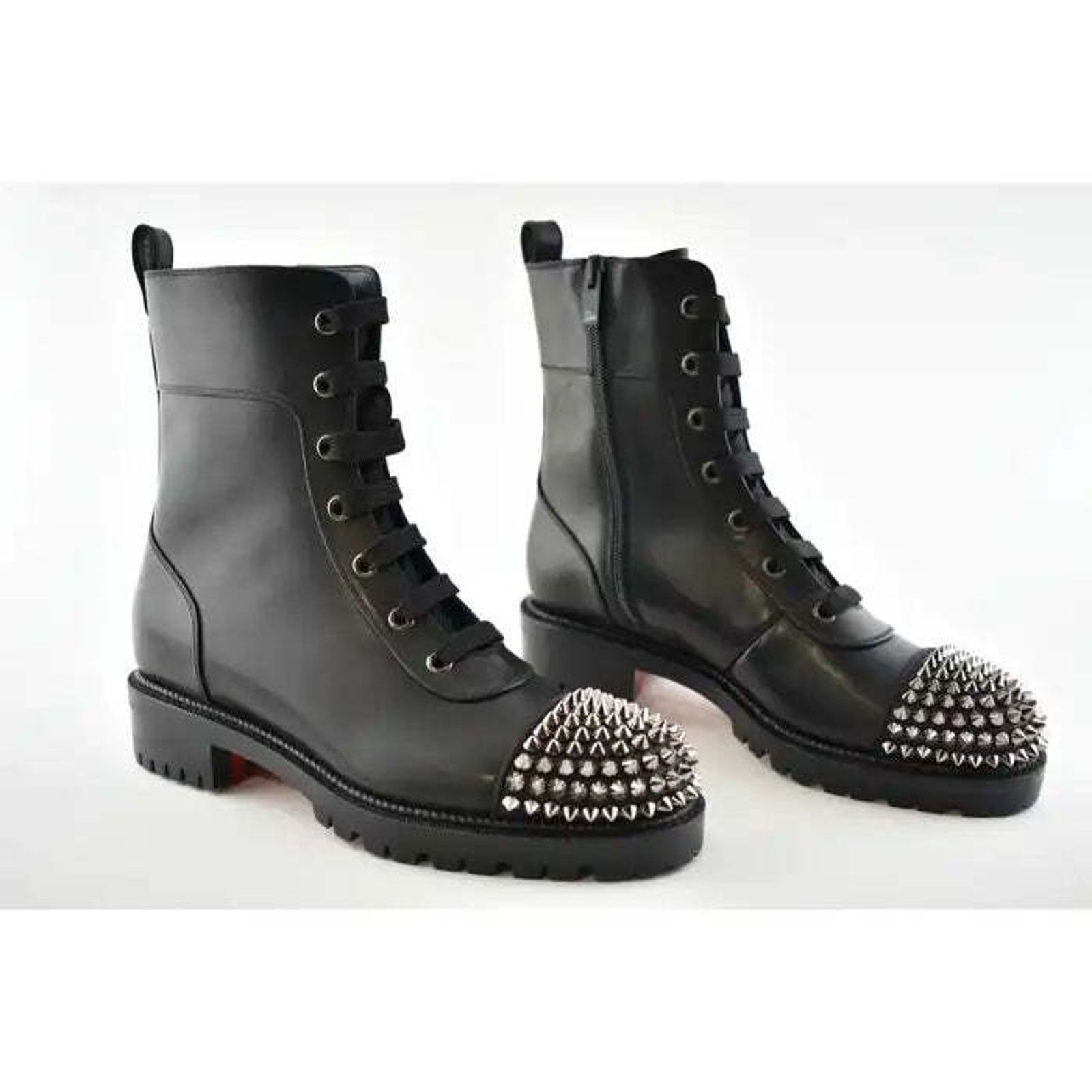 Christian Louboutin Christian Louboutin TS Croc Flat Black Calf Leather Spike Size US 6 / IT 36 - 4 Thumbnail