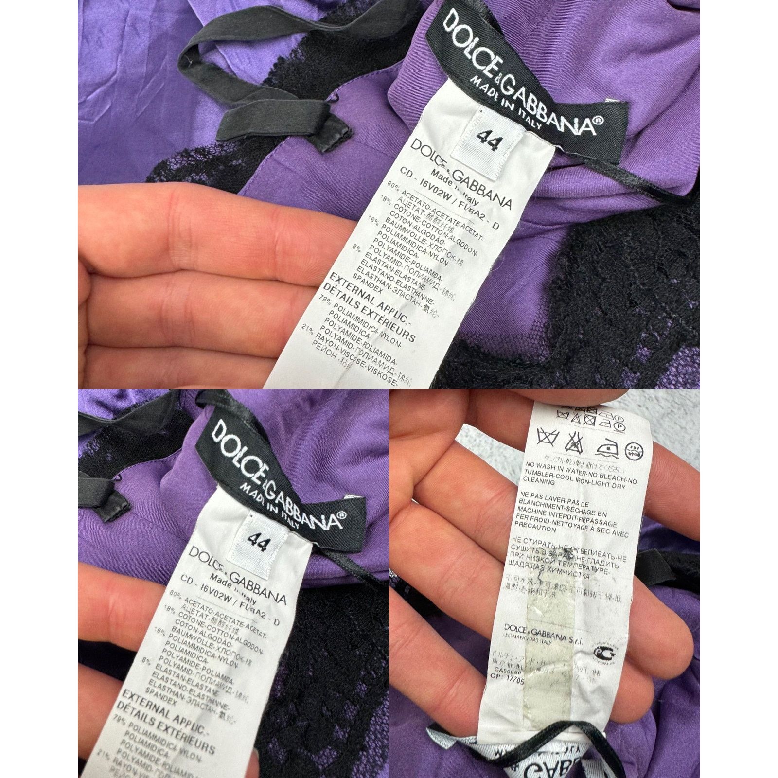 Dolce & Gabbana Dolce & Gabbana Women Purple Black Lace Detail Slip Dress 44 Size M / US 6-8 / IT 42-44 - 2 Thumbnail