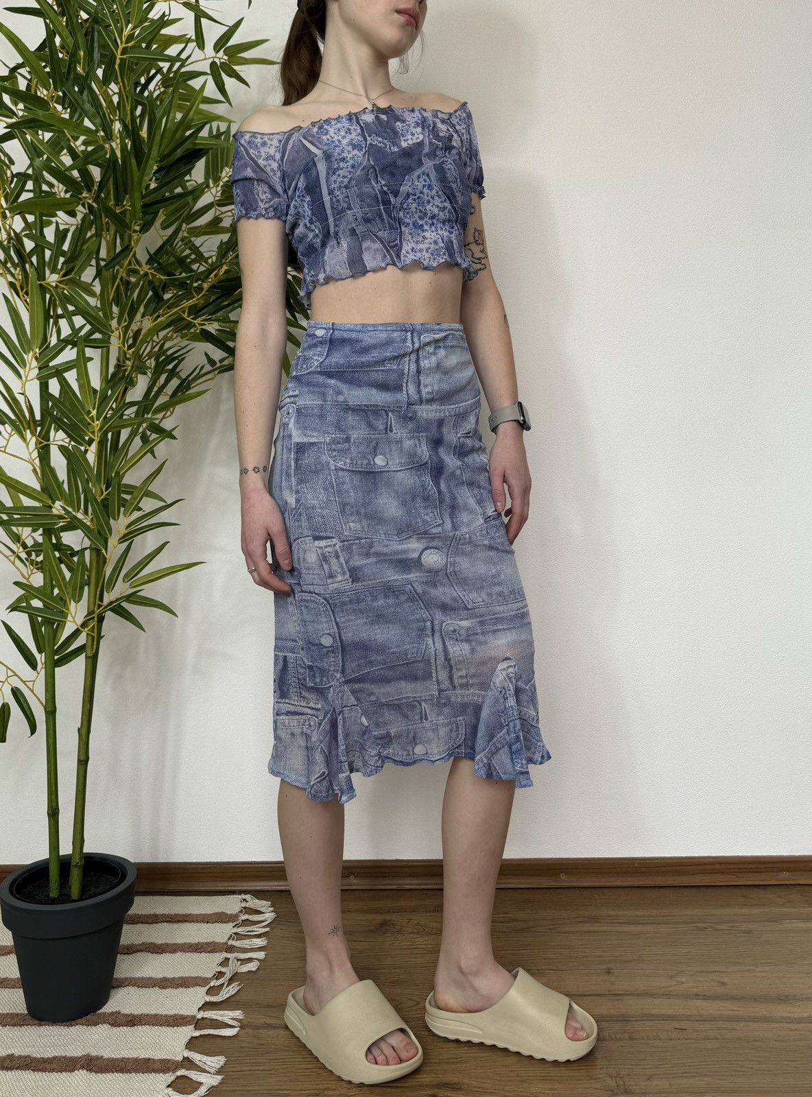 Vintage TRUE RELIGION STYLE PRINTED MESH SKIRT + TANK TOP SET Size S / US 4 / IT 40 - 1 Thumbnail